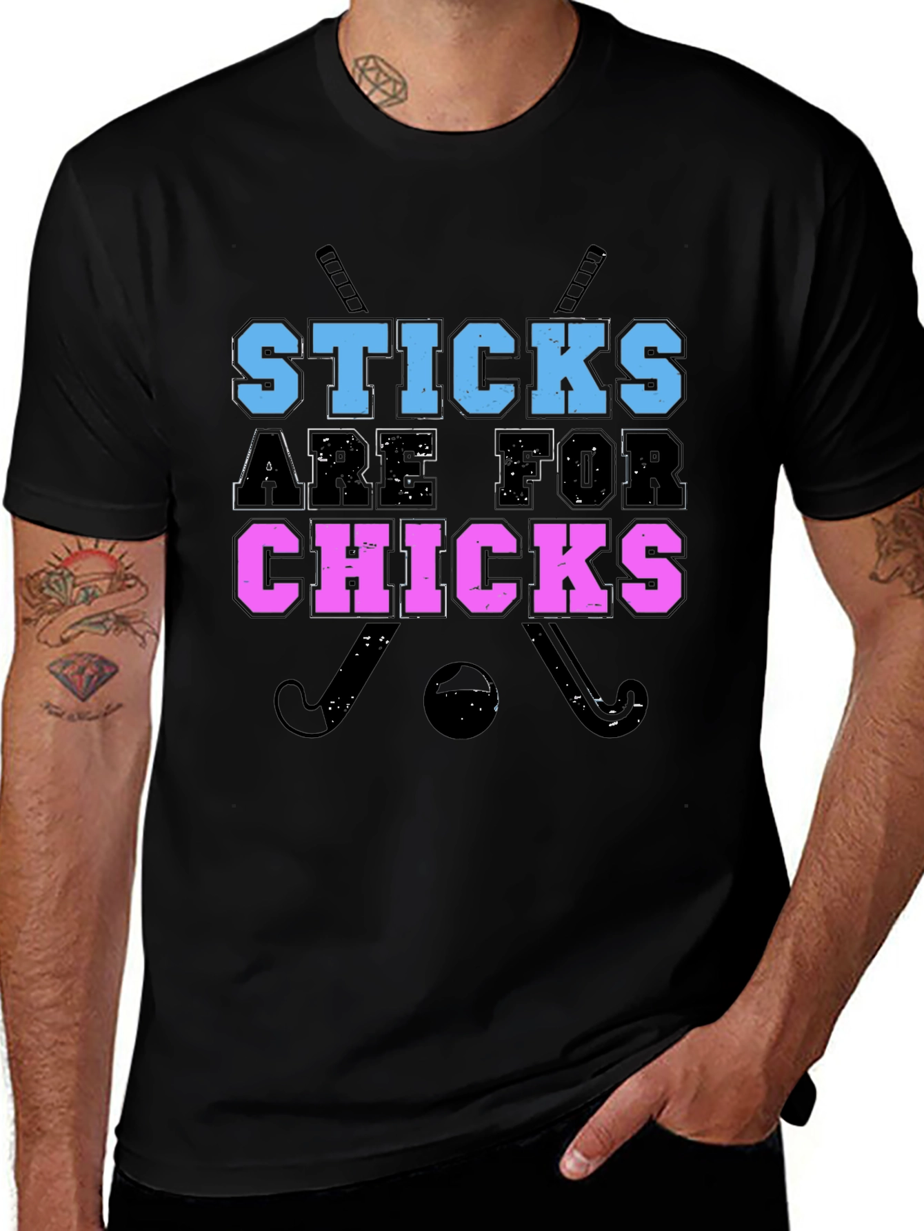 Sticks Are For Chicks Graphic Tee - Black
