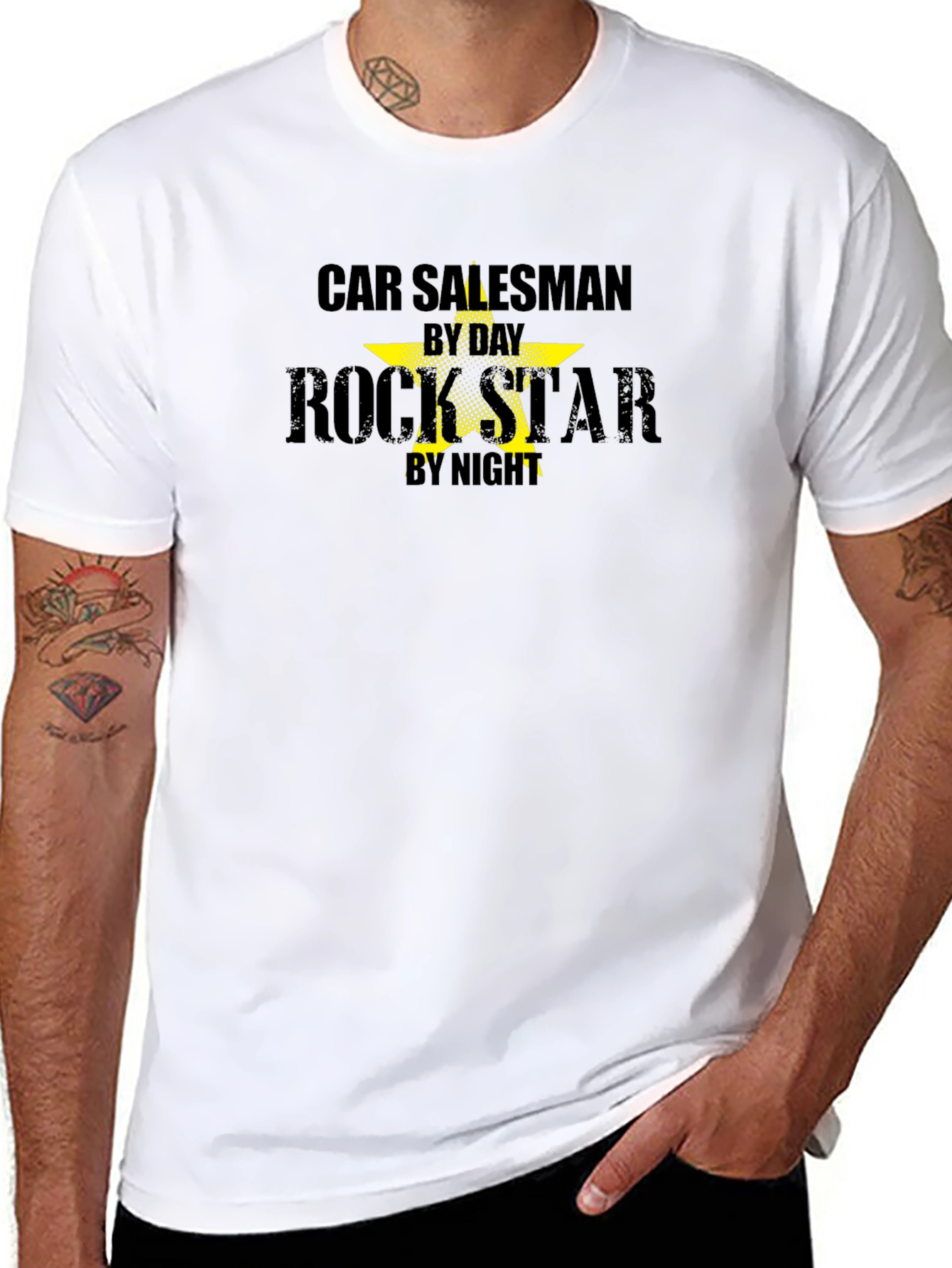 Car Salesman by Day Rockstar by Night Black T-Shirt