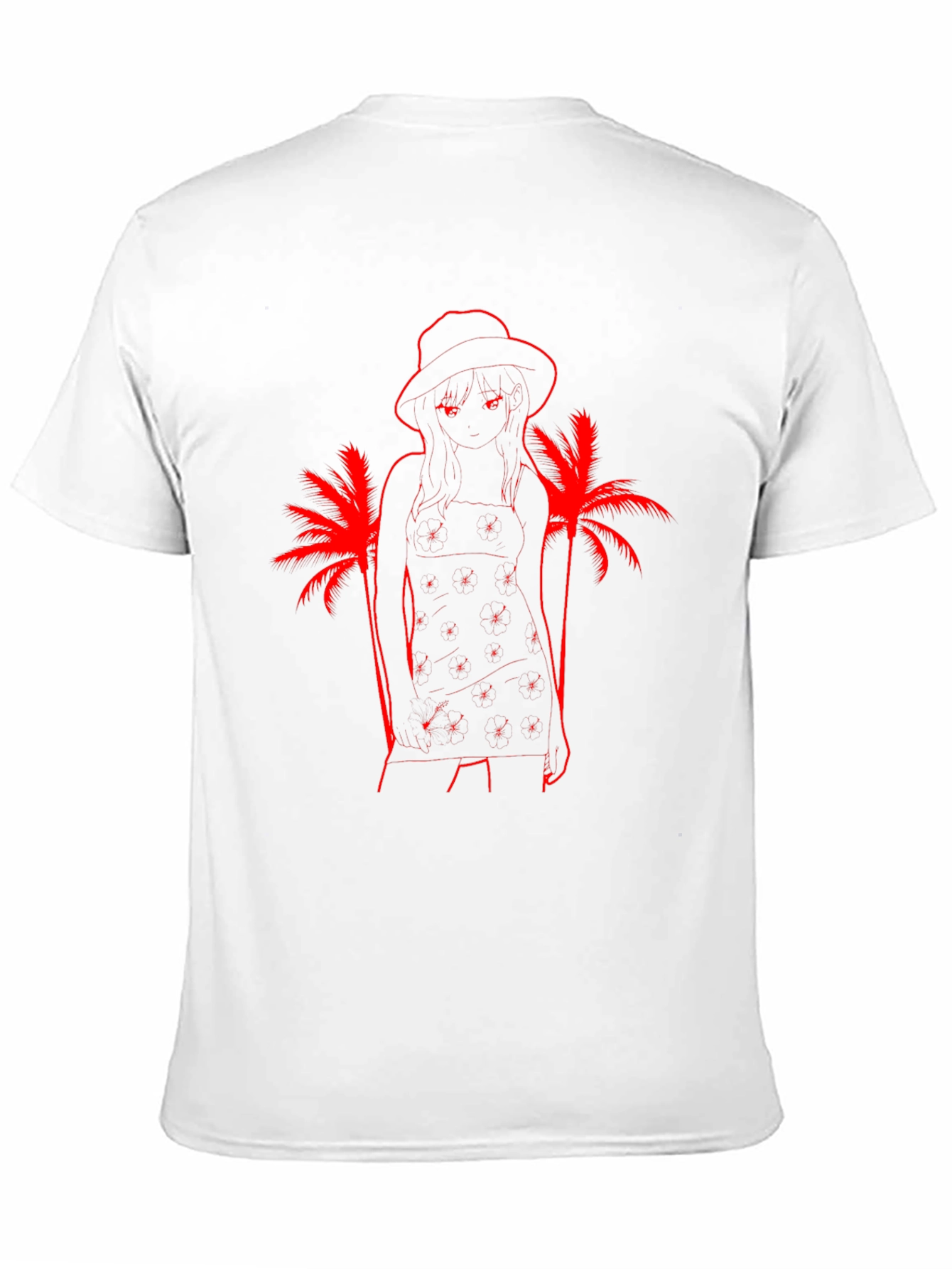 Tropical Anime Girl Graphic T-Shirt - Black