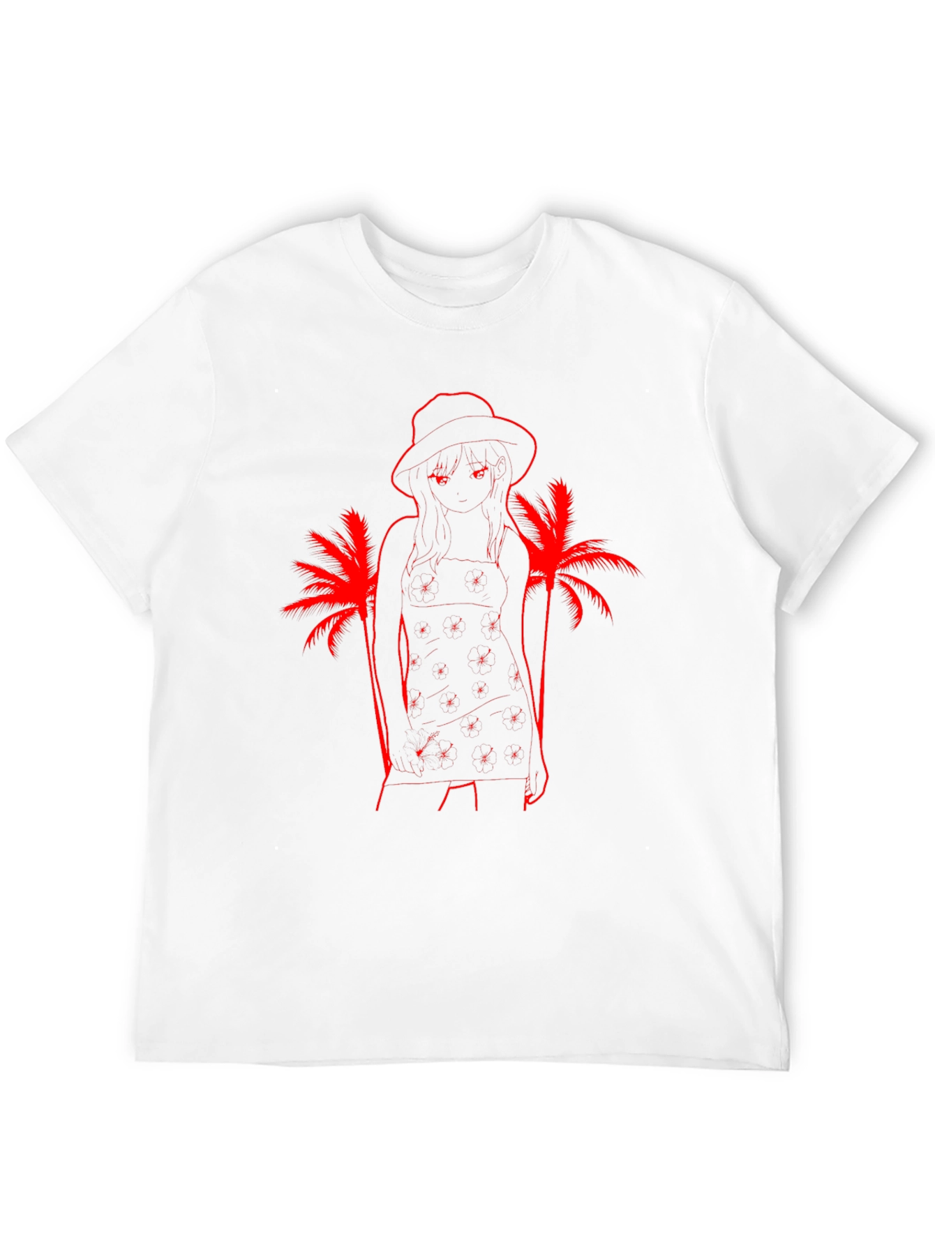 Tropical Anime Girl Graphic T-Shirt - Black
