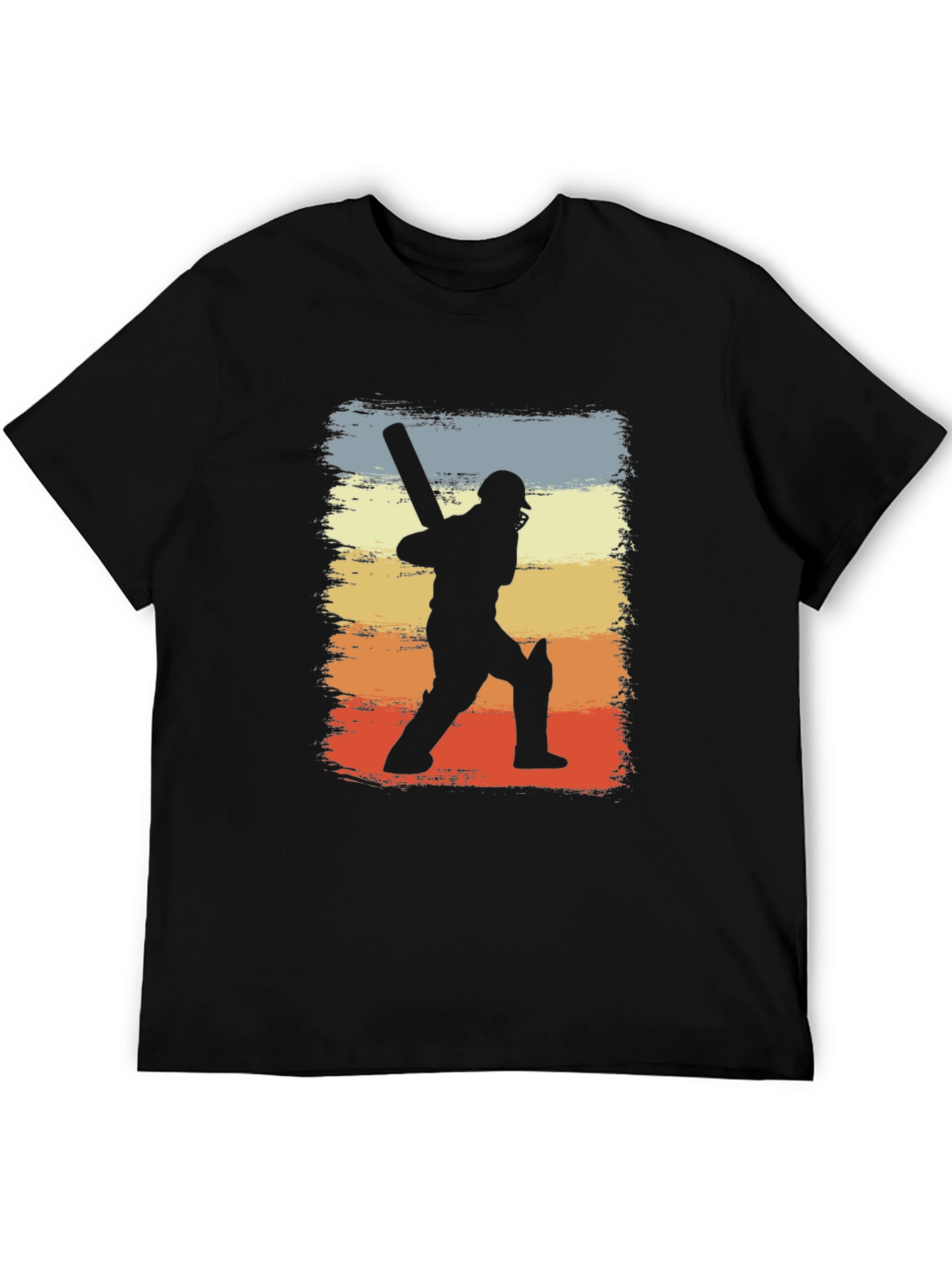 Cricket Player Silhouette Retro Graphic T-Shirt