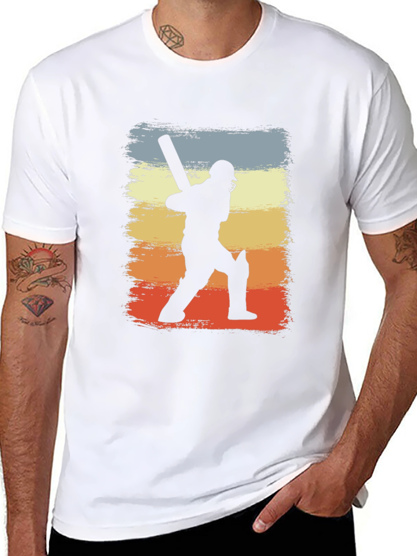 Cricket Player Silhouette Retro Graphic T-Shirt