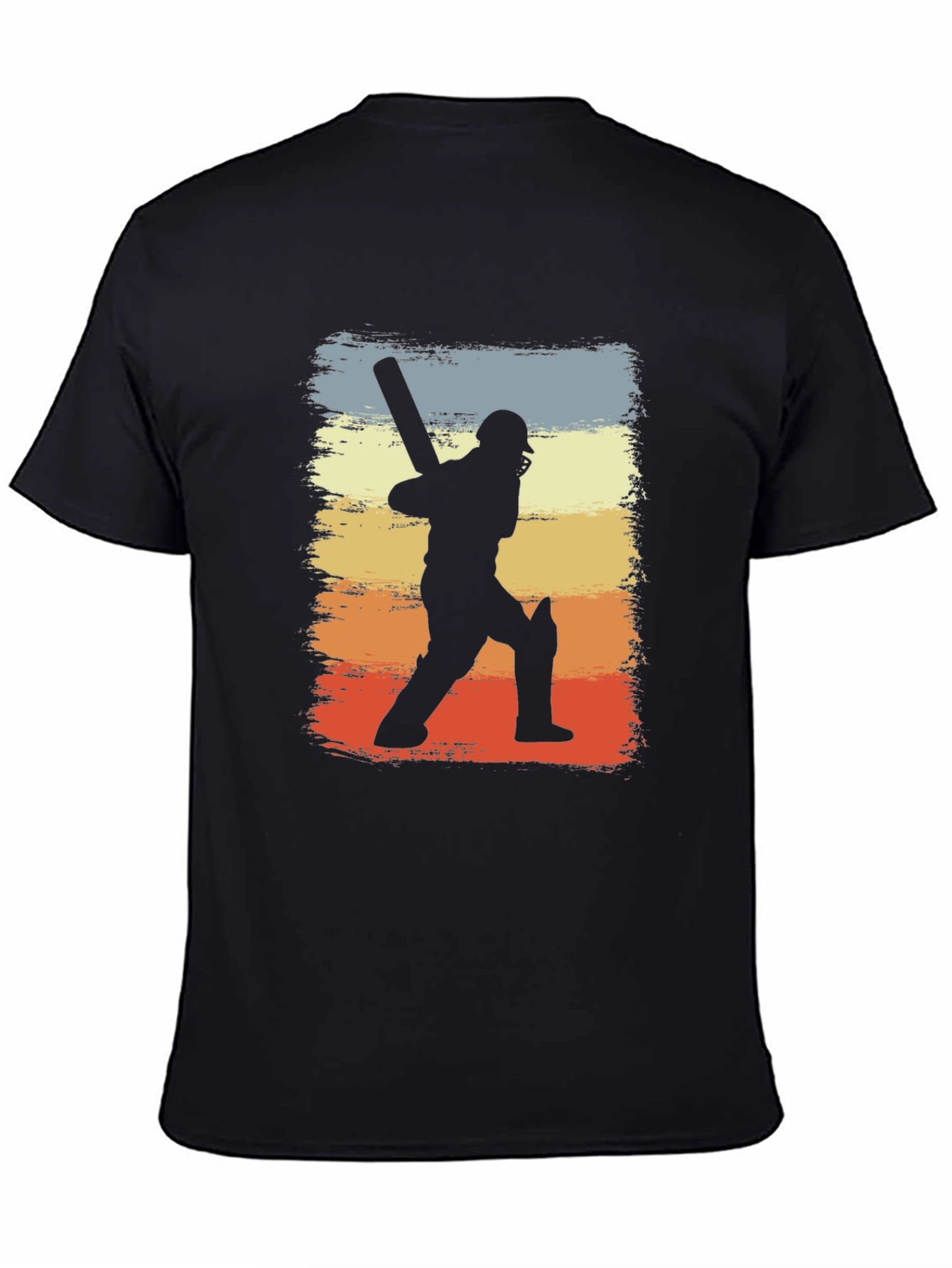 Cricket Player Silhouette Retro Graphic T-Shirt