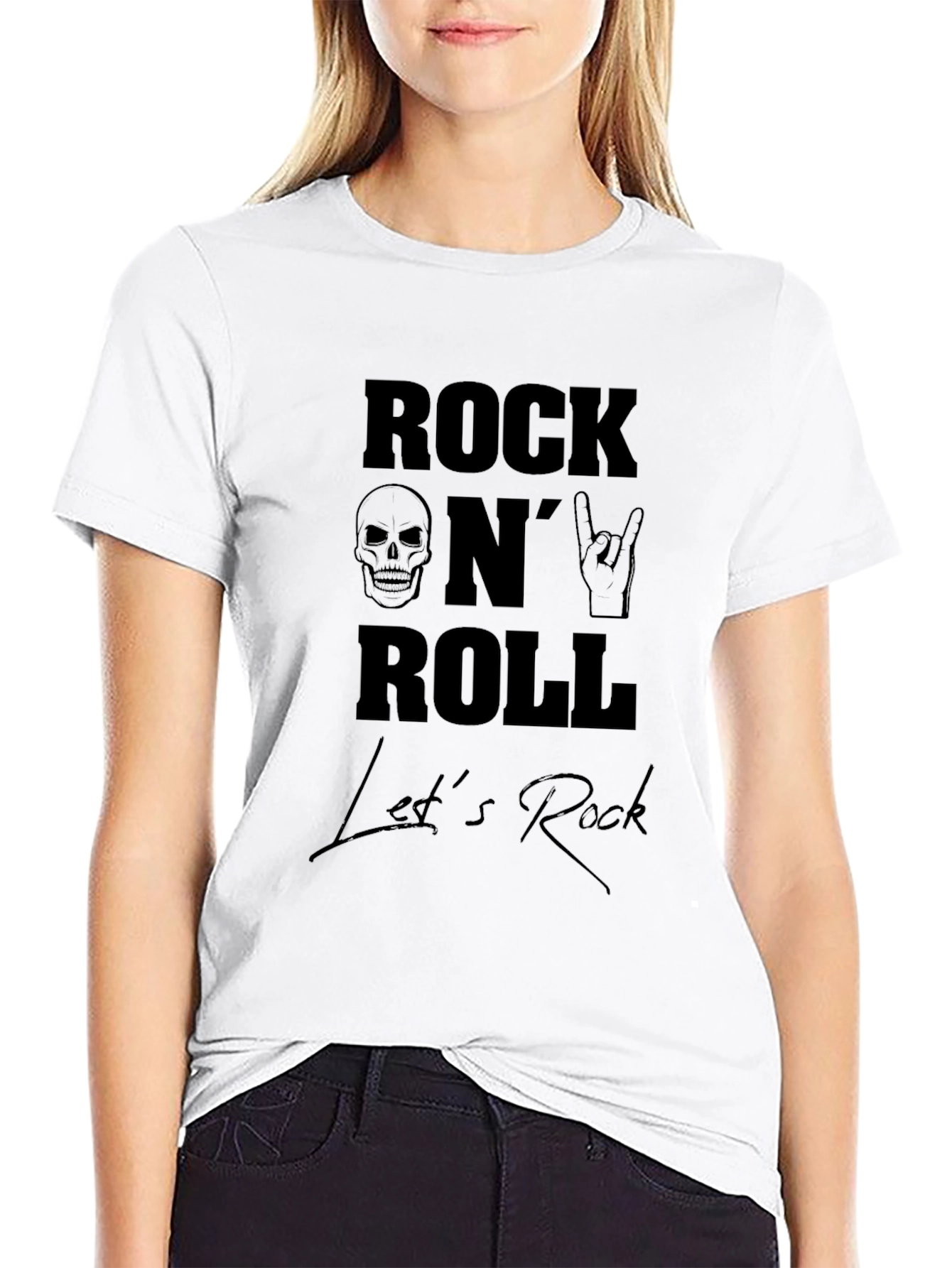 Rock N Roll Skull Graphic Tee - Black Cotton