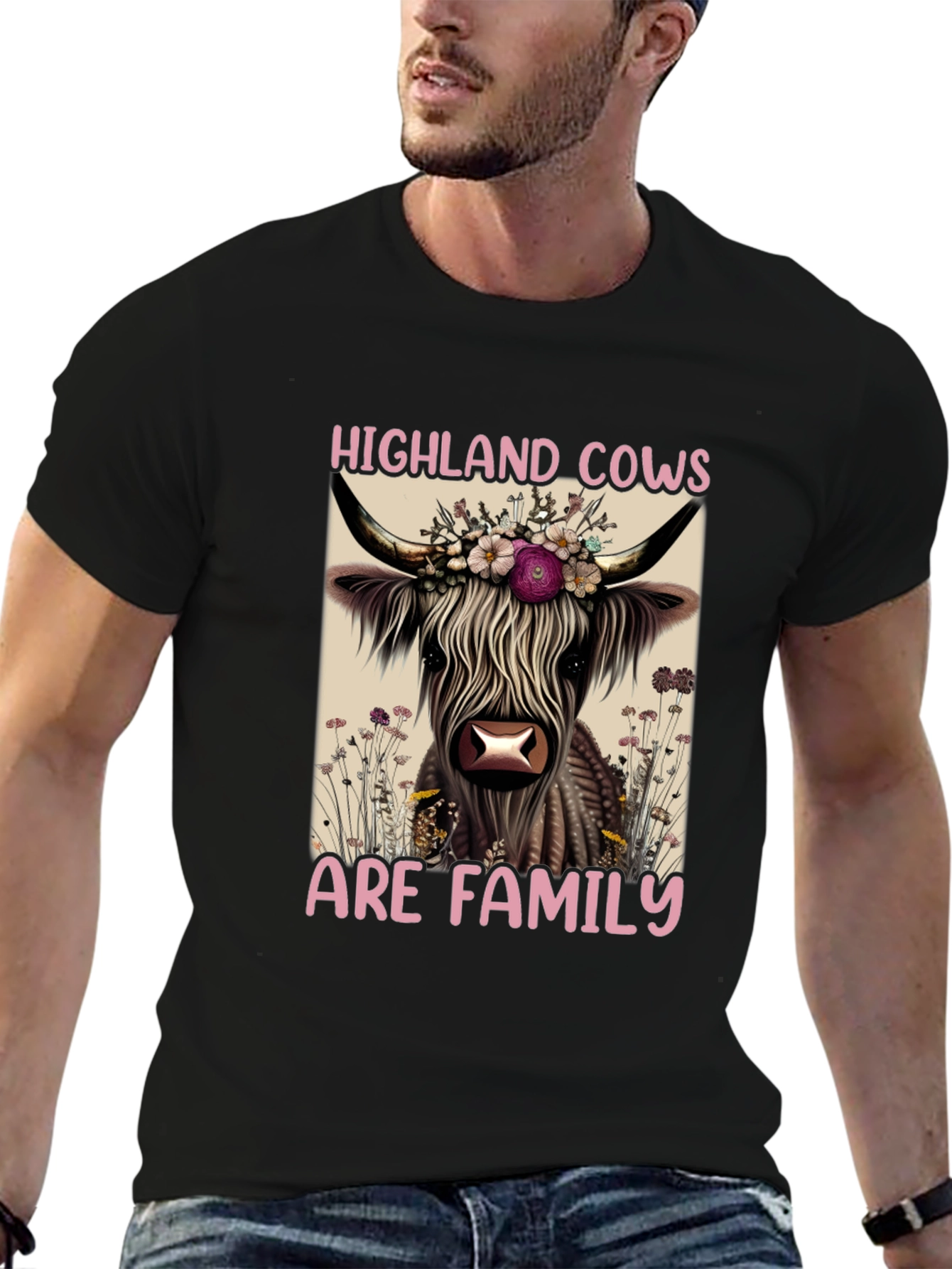 Highland Cows Are Family Black T-Shirt
