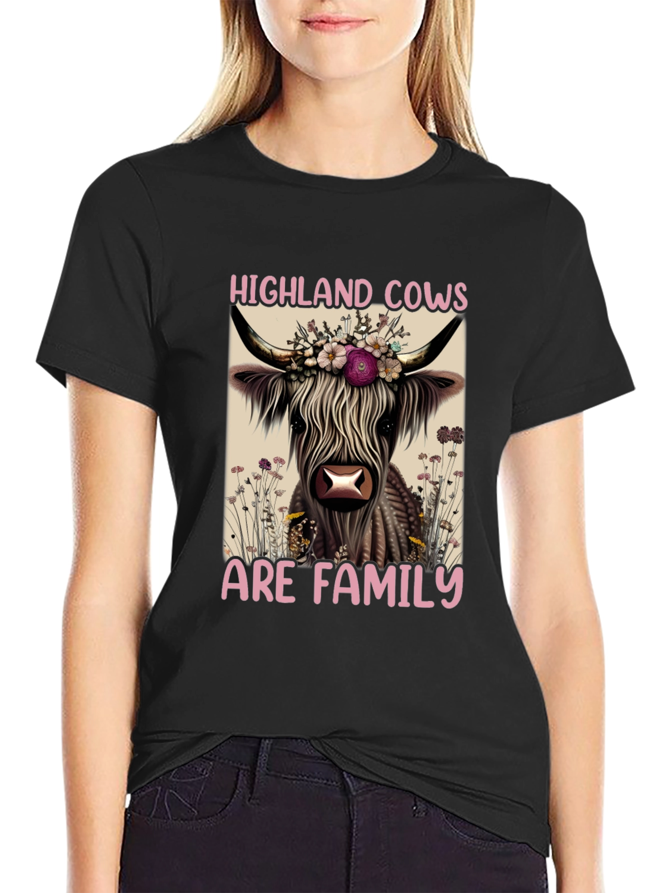 Highland Cows Are Family Black T-Shirt
