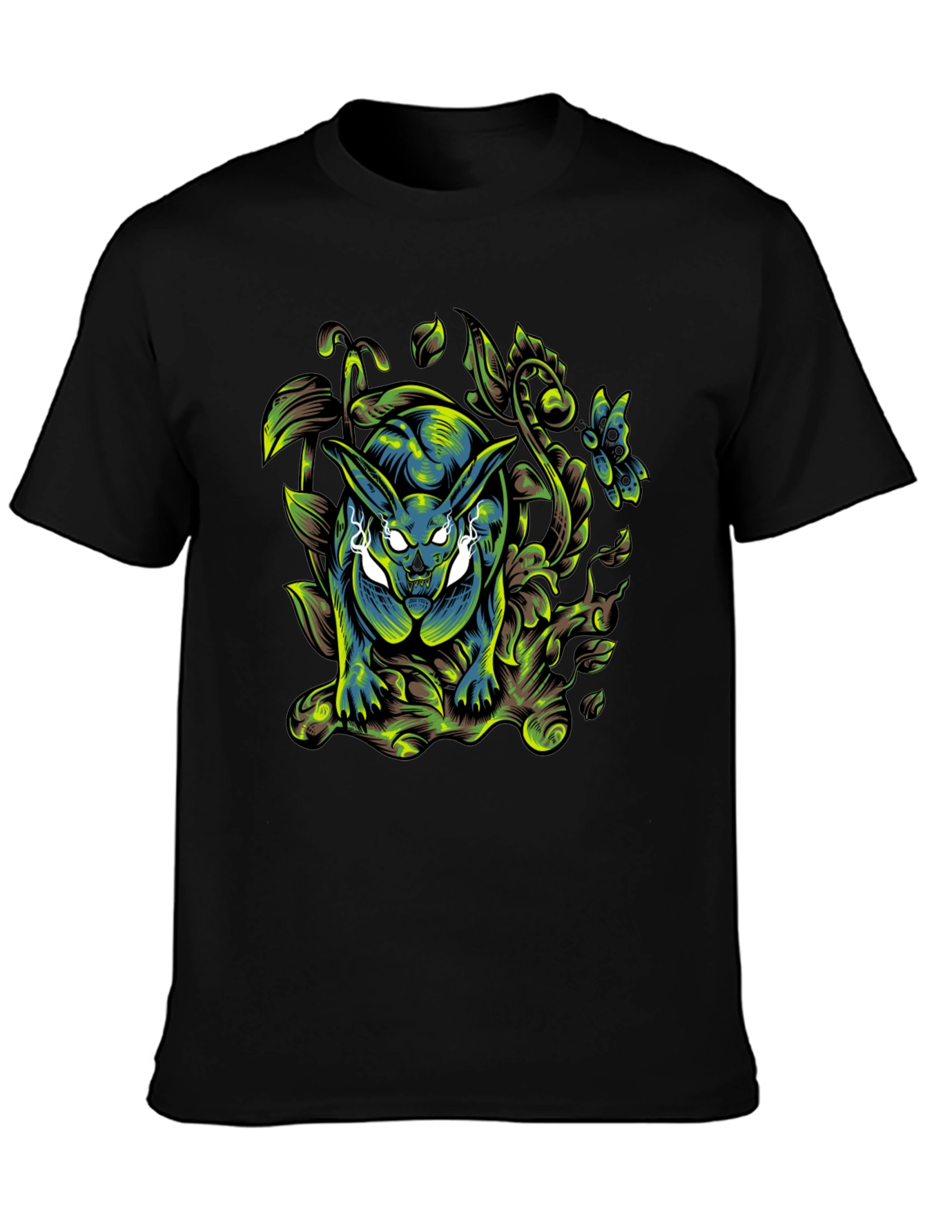 Mens Black T-Shirt with Rabbit Graphic