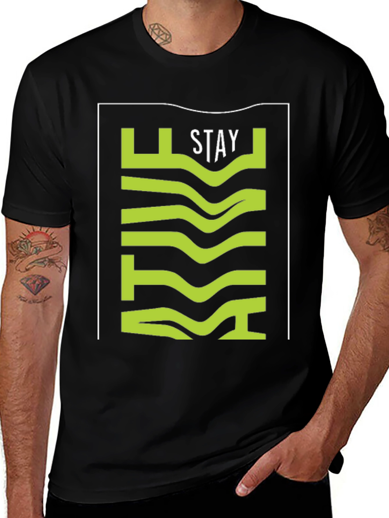 Stay Active Stylish Graphic Tee - Black Cotton