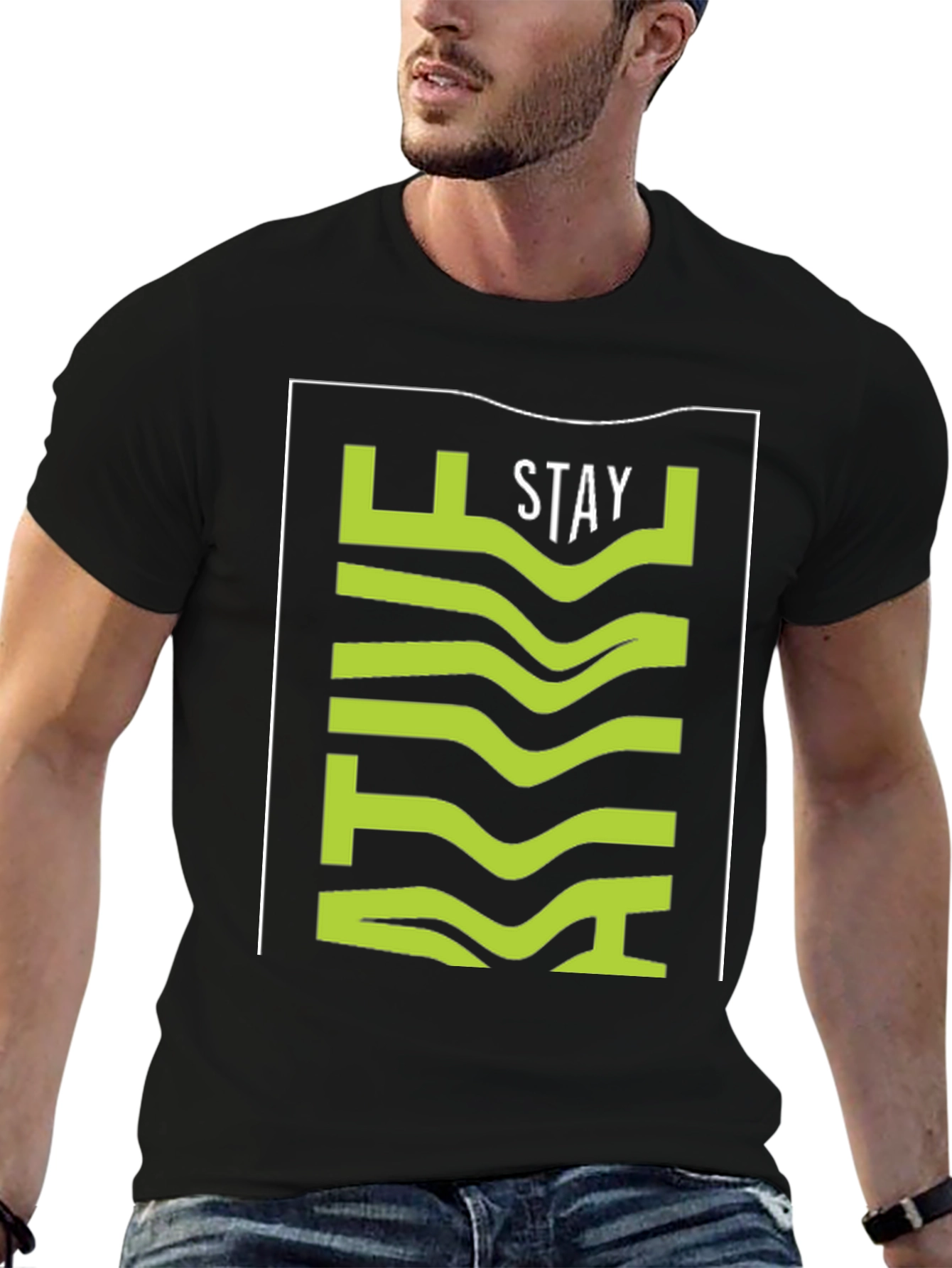 Stay Active Stylish Graphic Tee - Black Cotton