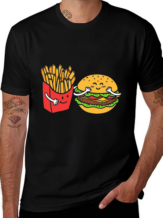 Burger and Fries T-Shirt - Cute Cartoon Food Graphic Tee