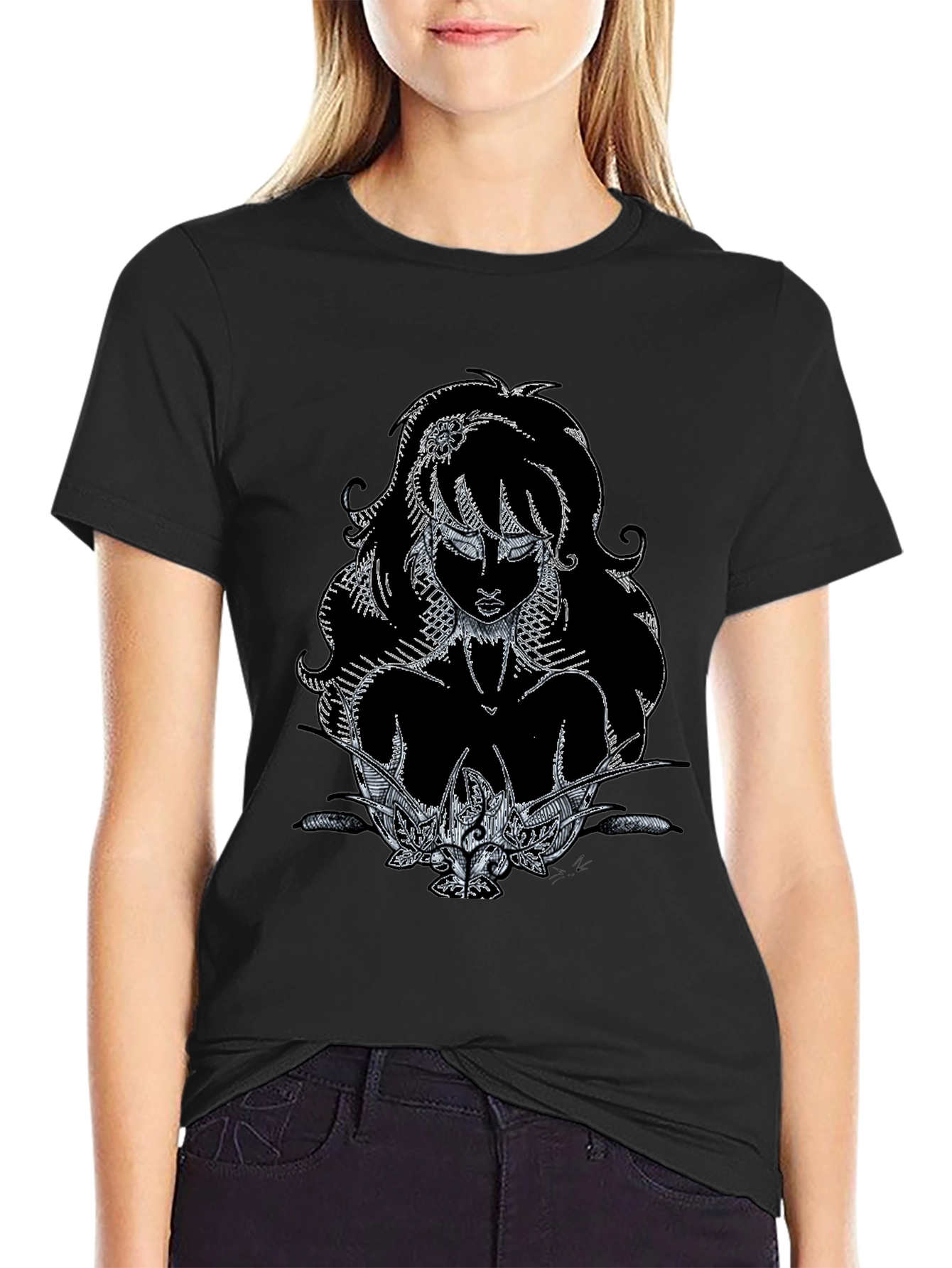 Artistic Graphic Print Black T-Shirt
