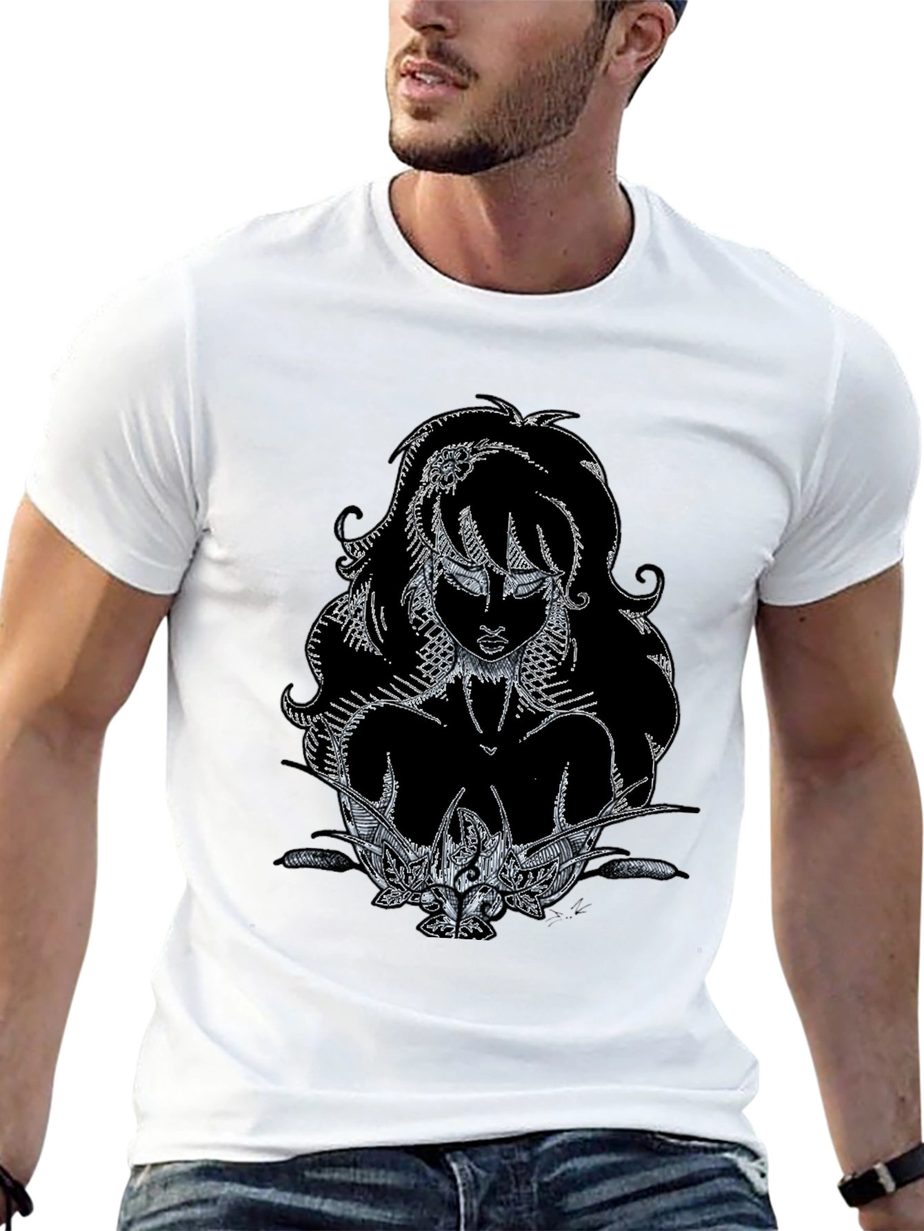 Artistic Graphic Print Black T-Shirt