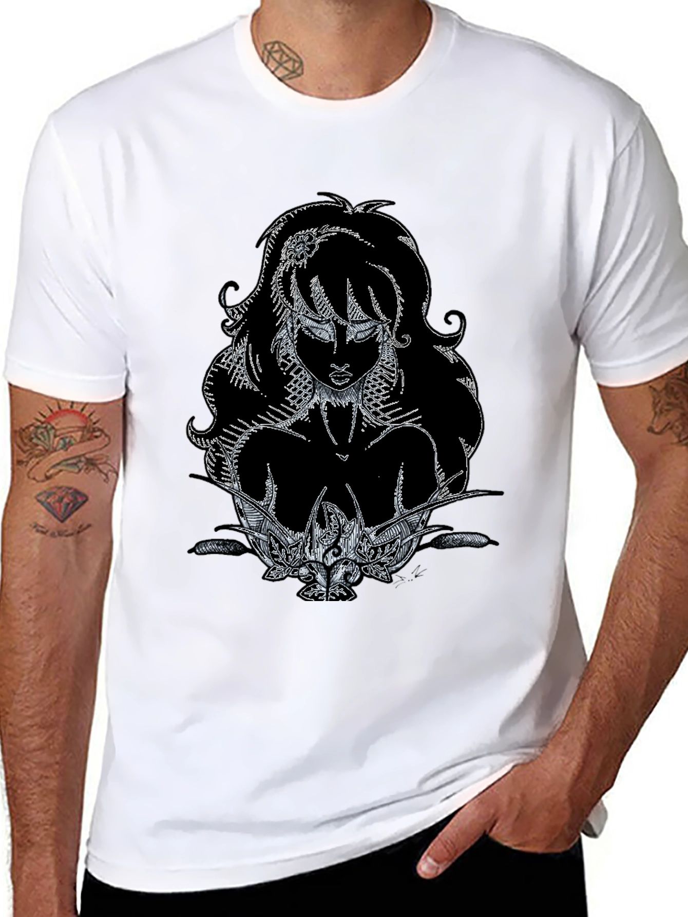 Artistic Graphic Print Black T-Shirt
