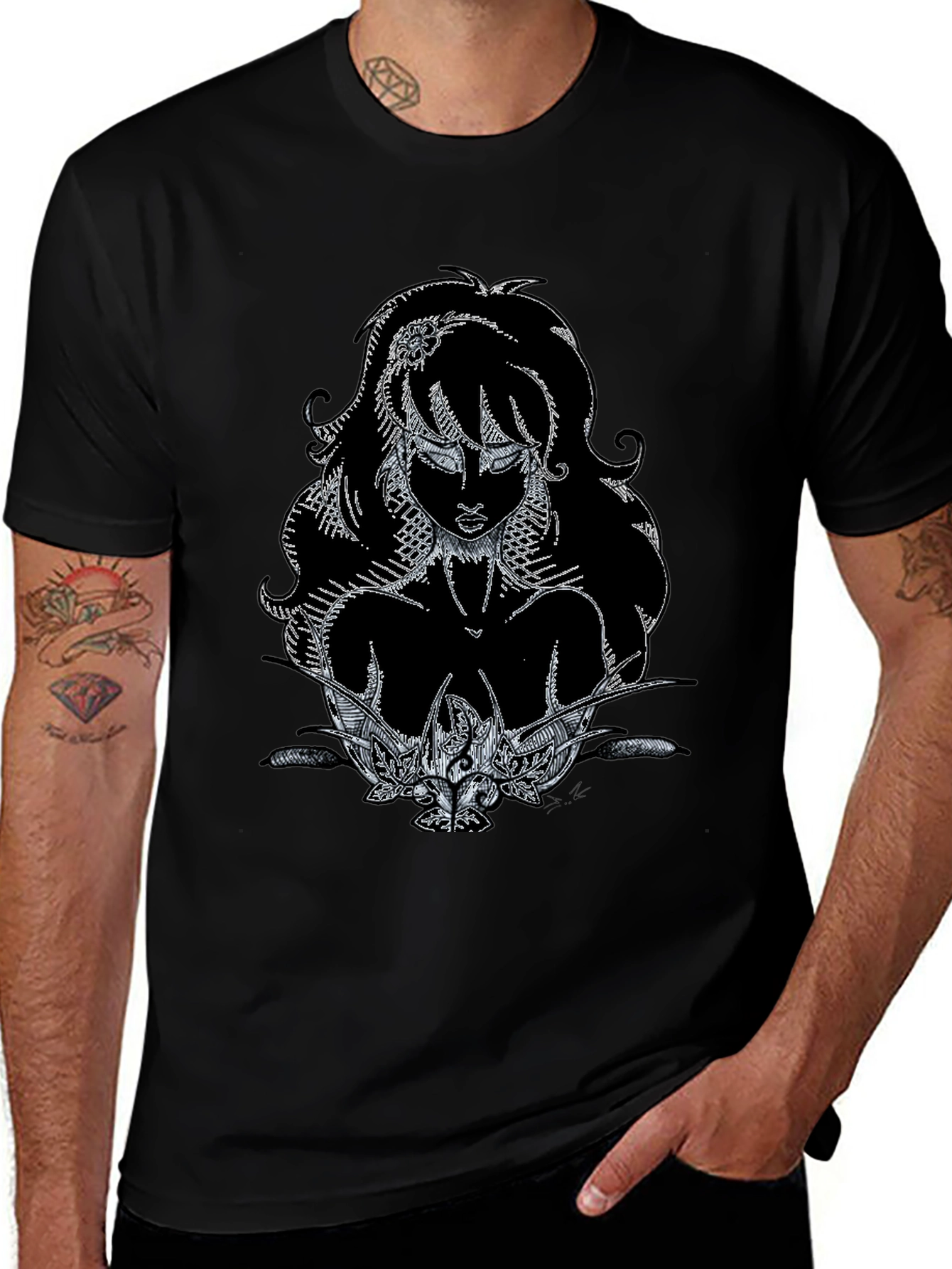 Artistic Graphic Print Black T-Shirt