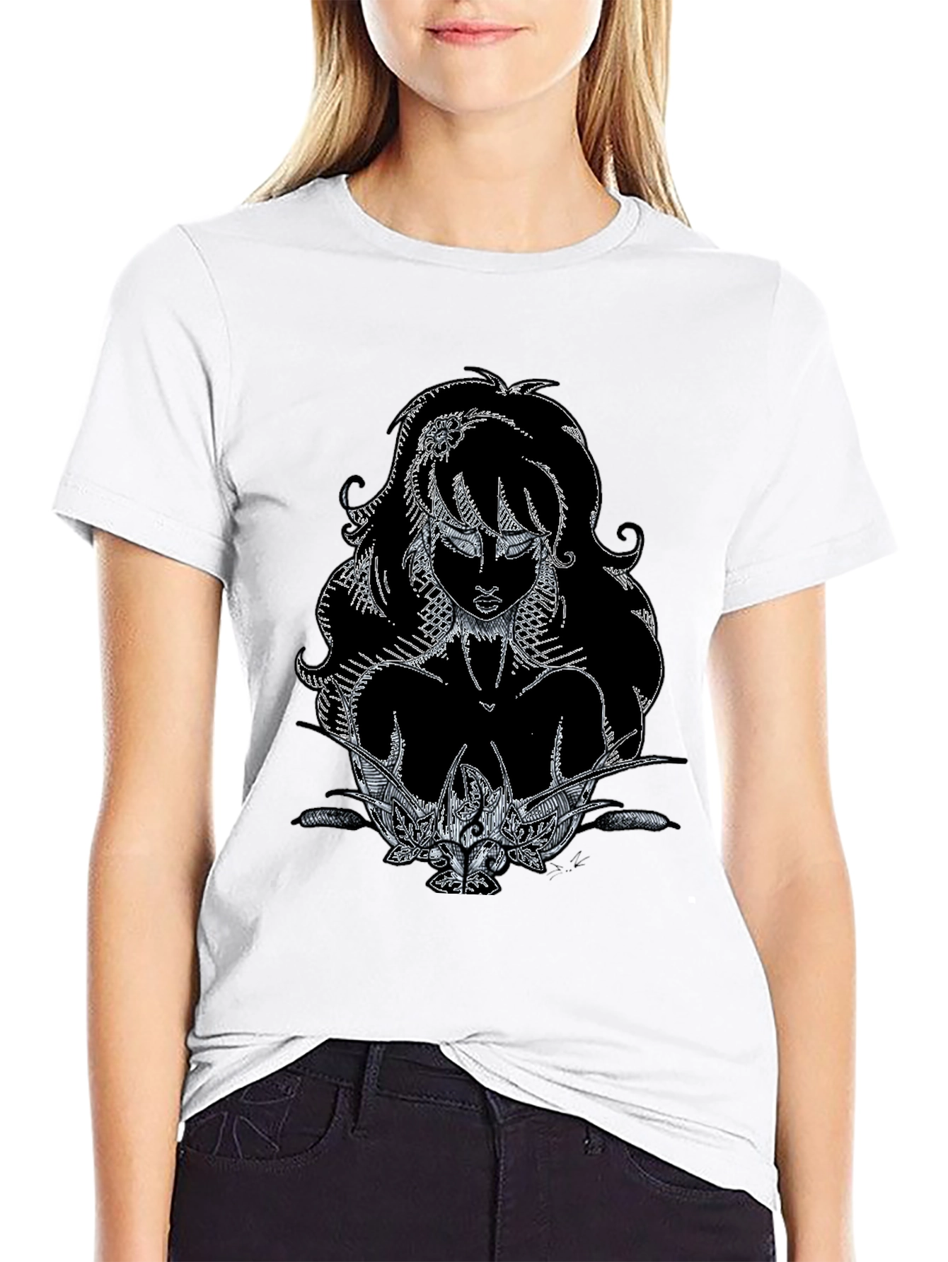 Artistic Graphic Print Black T-Shirt