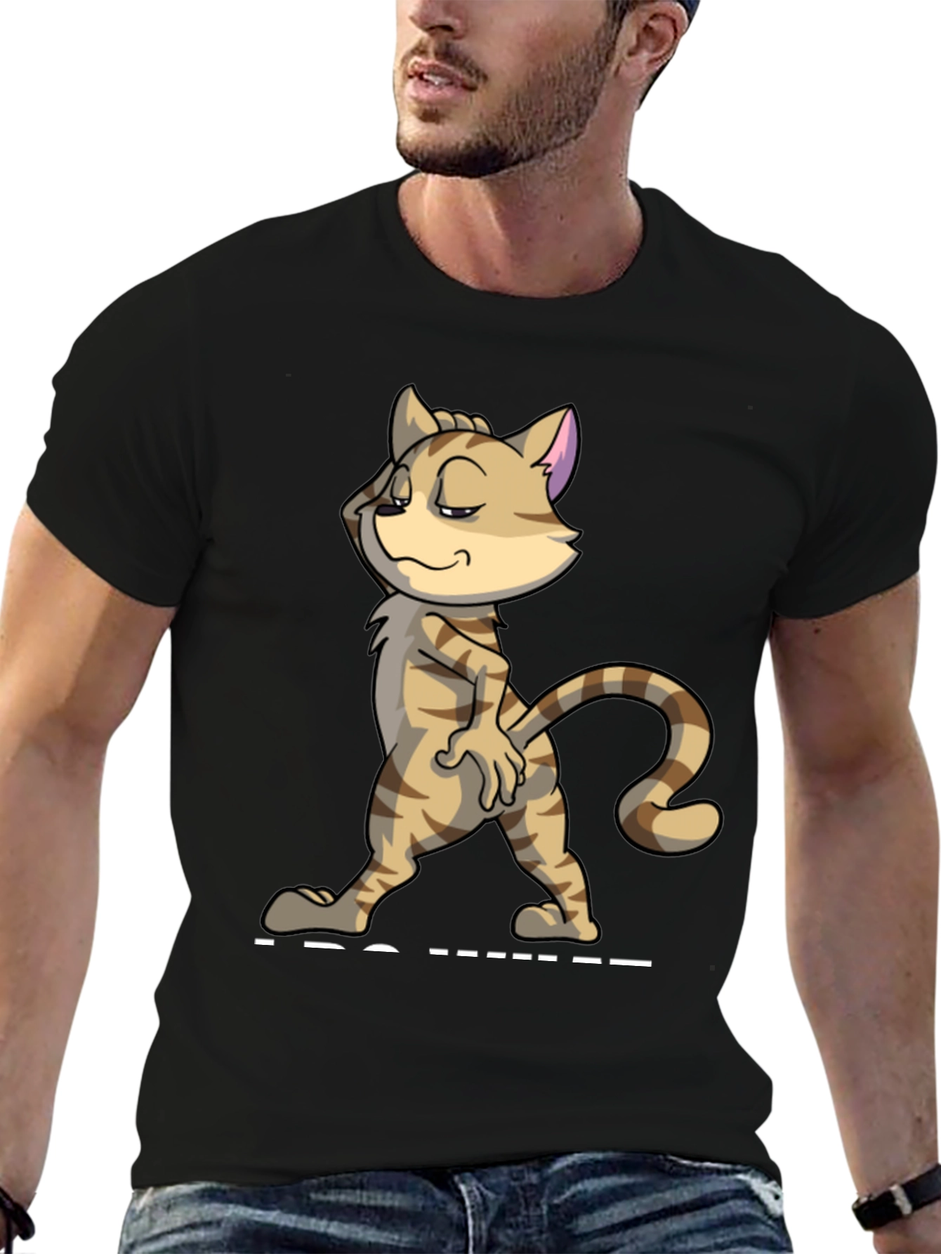 Funny Cat Strut T-Shirt - Mens Black Tee