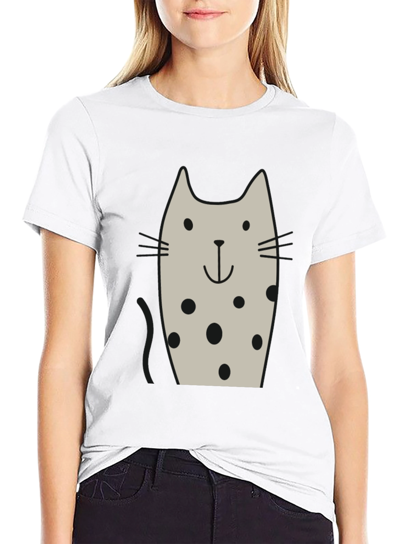 Cute Cat Polka Dot Black T-Shirt