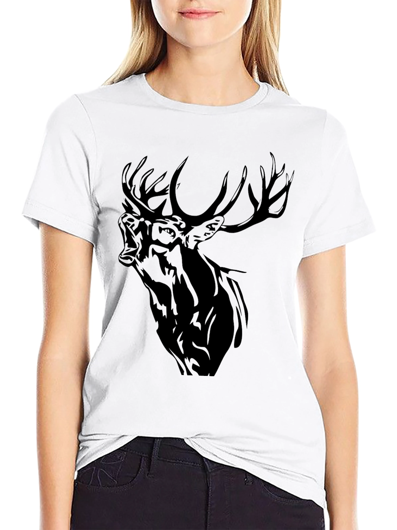 Black Deer Graphic Print Tee - Mens Casual Style