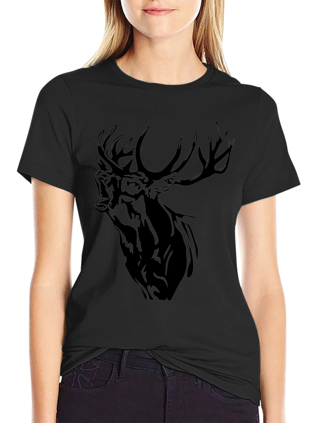 Black Deer Graphic Print Tee - Mens Casual Style