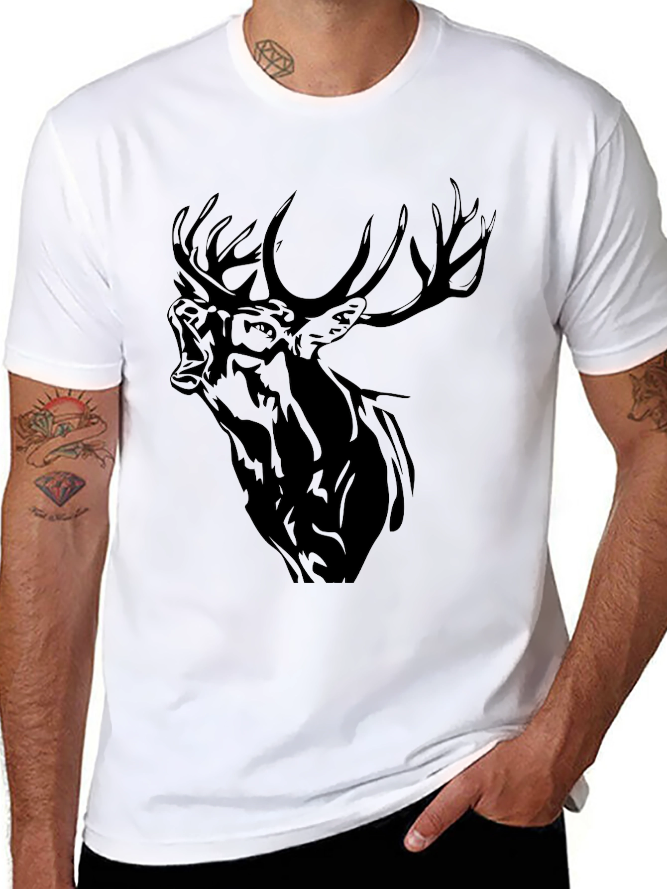 Black Deer Graphic Print Tee - Mens Casual Style