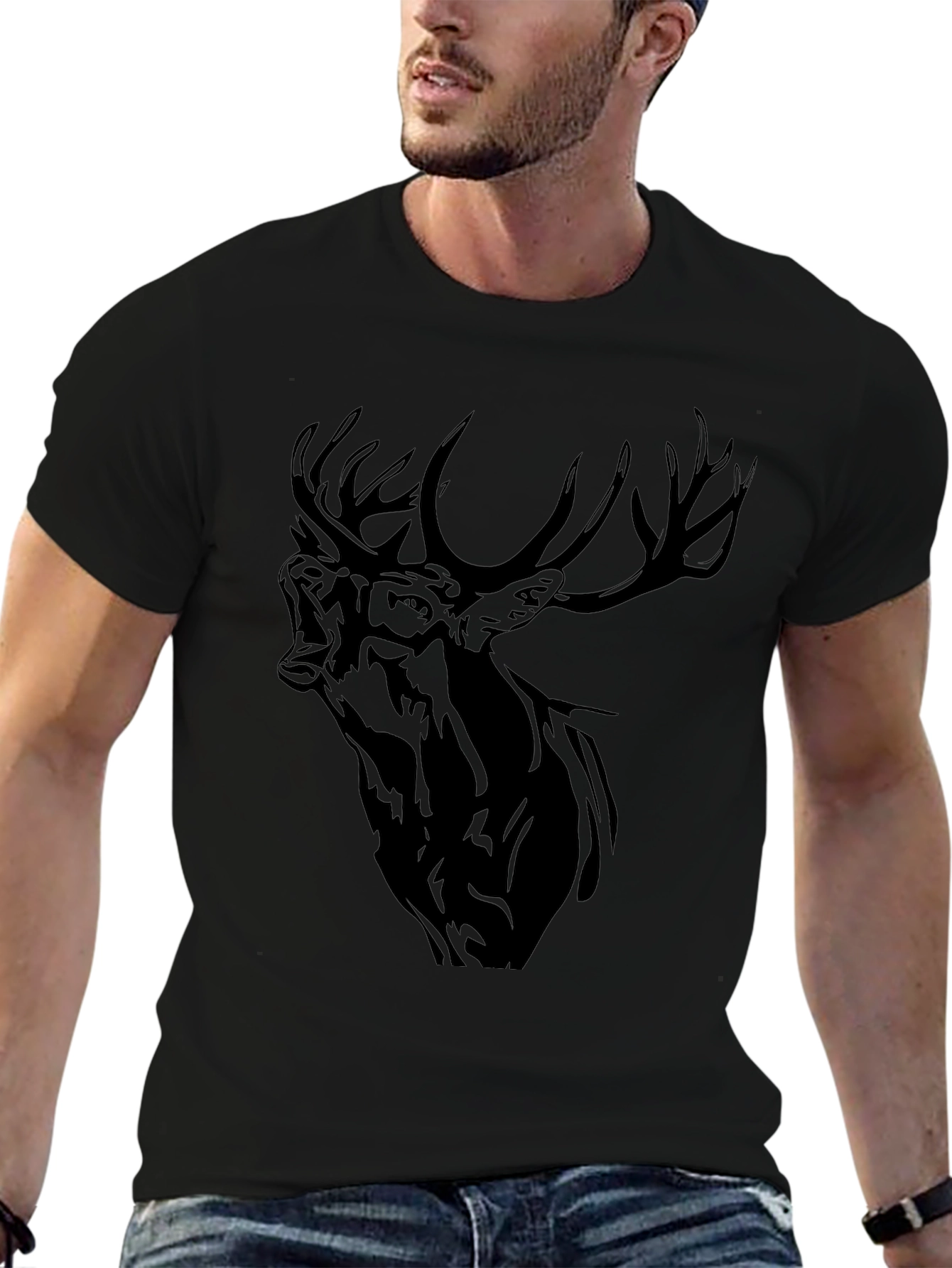 Black Deer Graphic Print Tee - Mens Casual Style