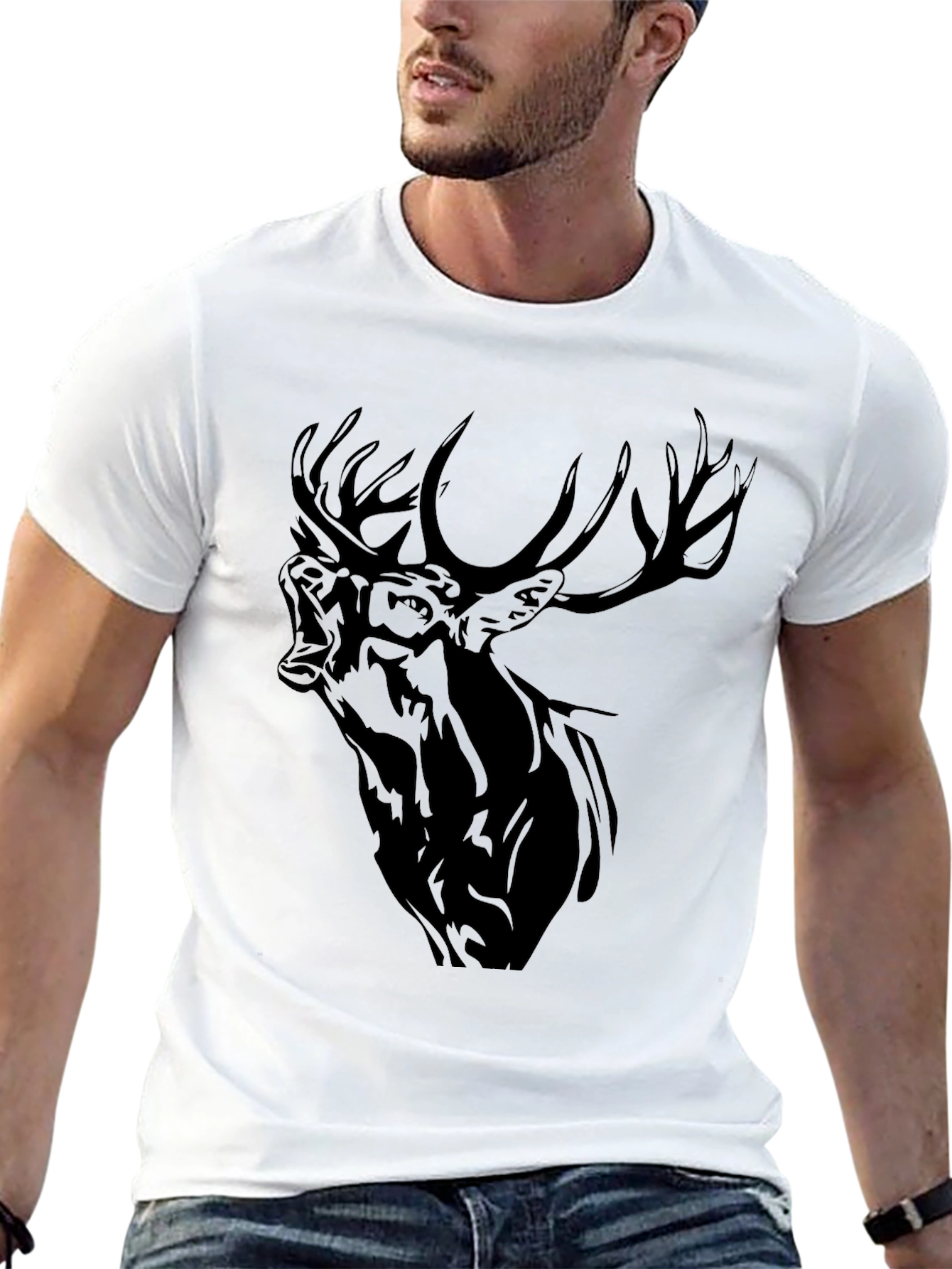 Black Deer Graphic Print Tee - Mens Casual Style