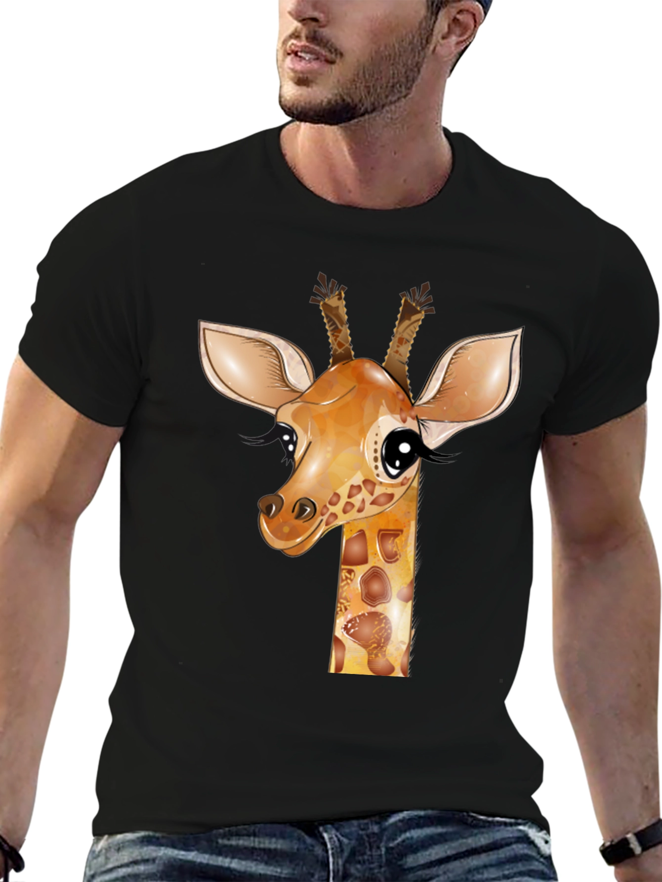 Giraffe Graphic Tee - Black Cotton T-Shirt