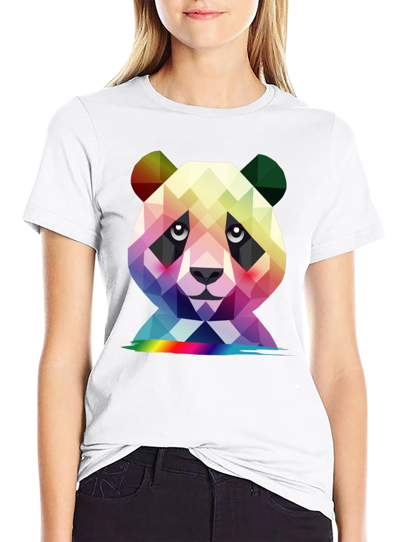 Geometric Panda Graphic Tee - Black Crew Neck T-Shirt