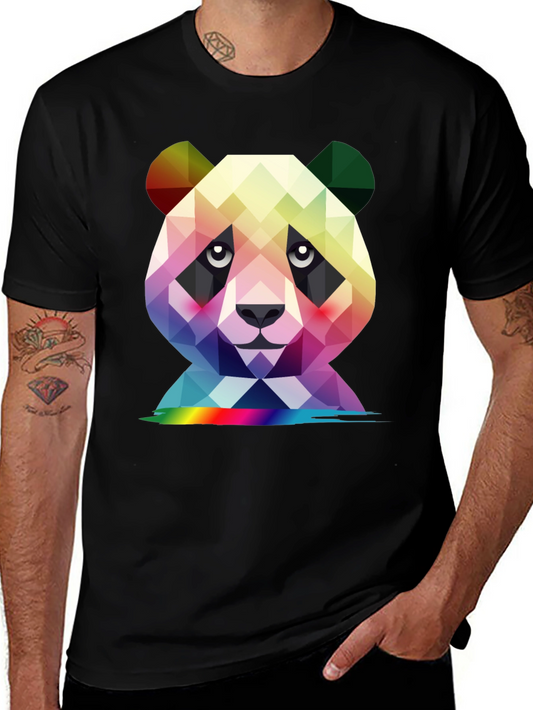 Geometric Panda Graphic Tee - Black Crew Neck T-Shirt