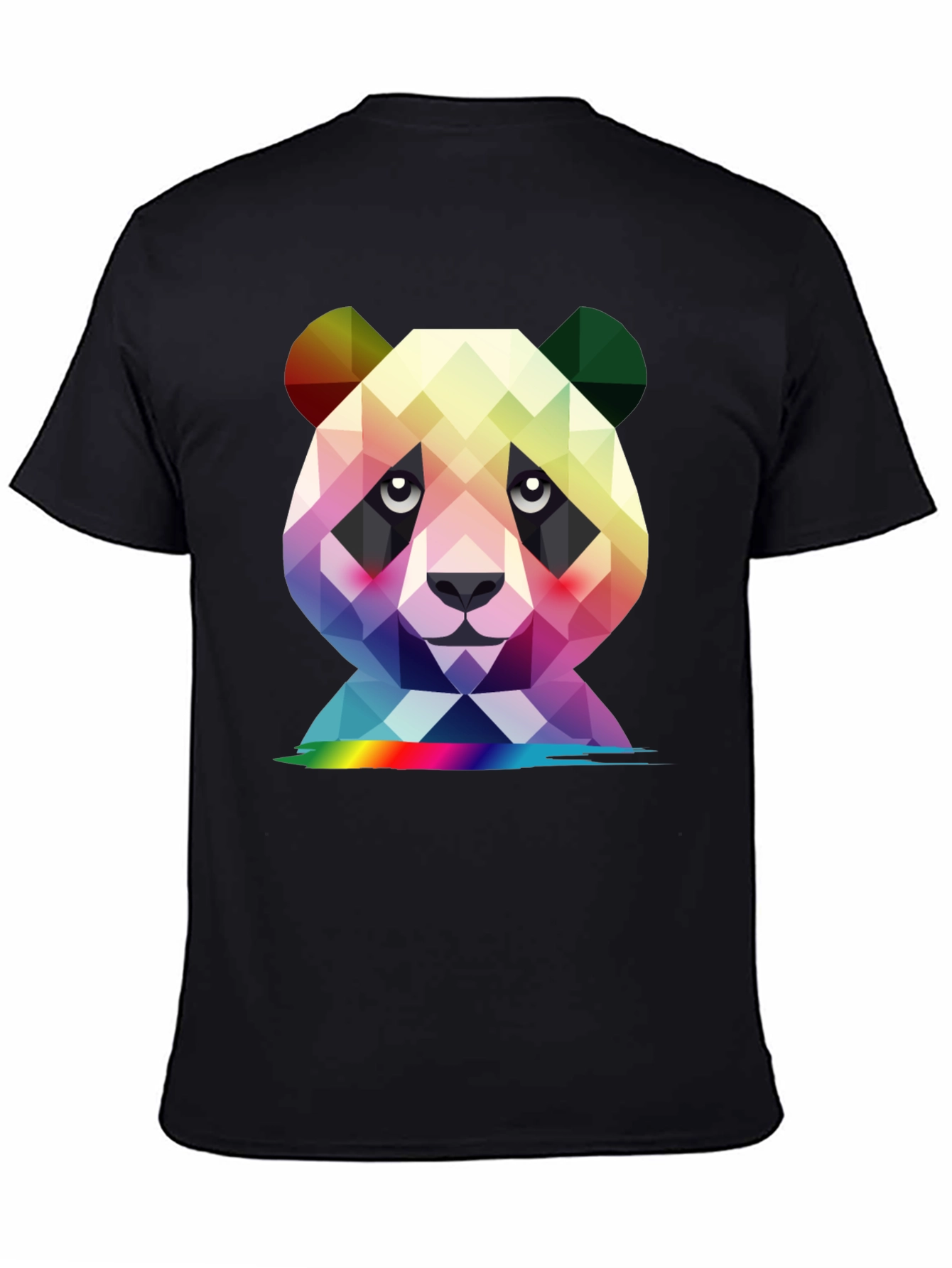 Geometric Panda Graphic Tee - Black Crew Neck T-Shirt