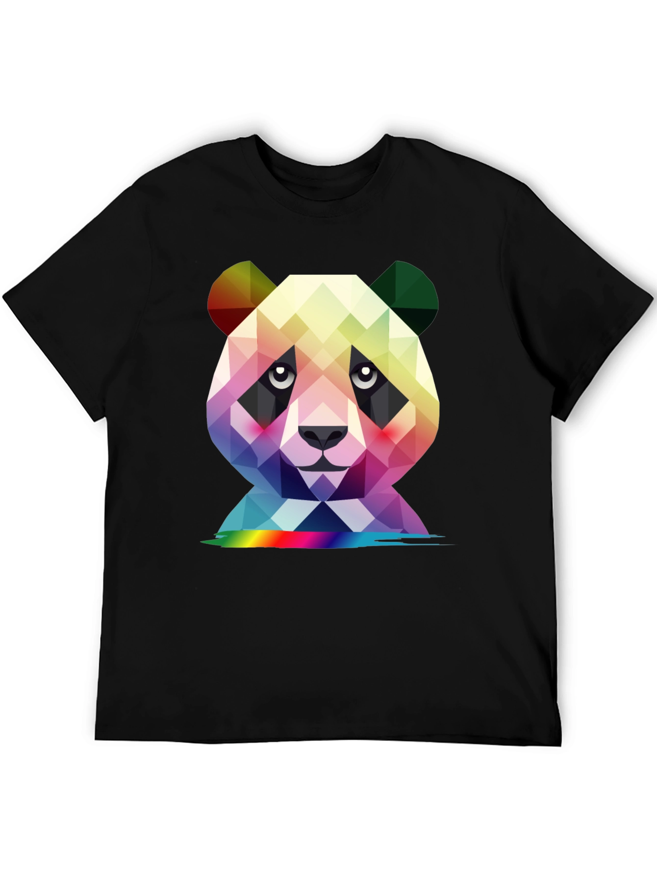 Geometric Panda Graphic Tee - Black Crew Neck T-Shirt