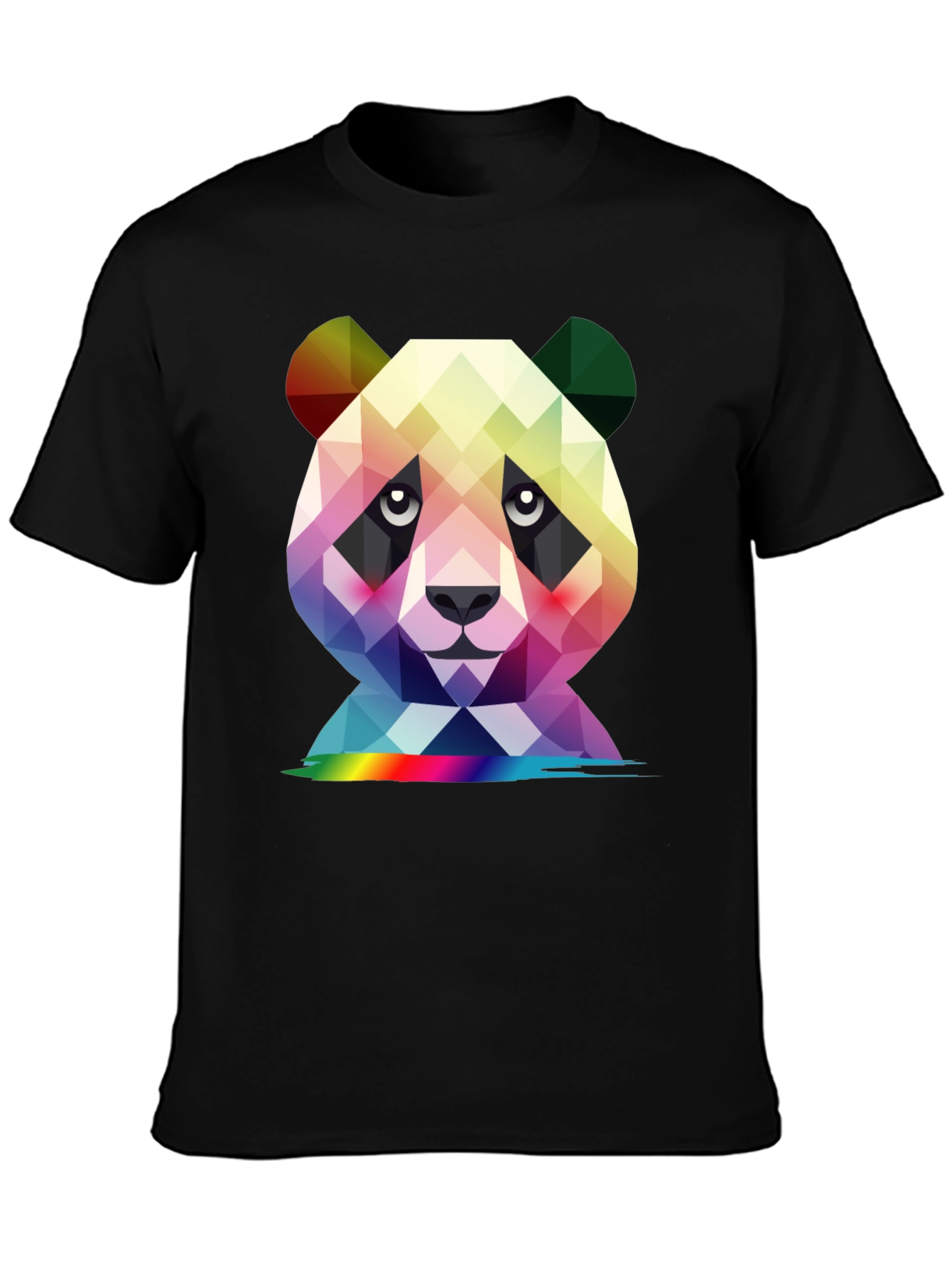 Geometric Panda Graphic Tee - Black Crew Neck T-Shirt