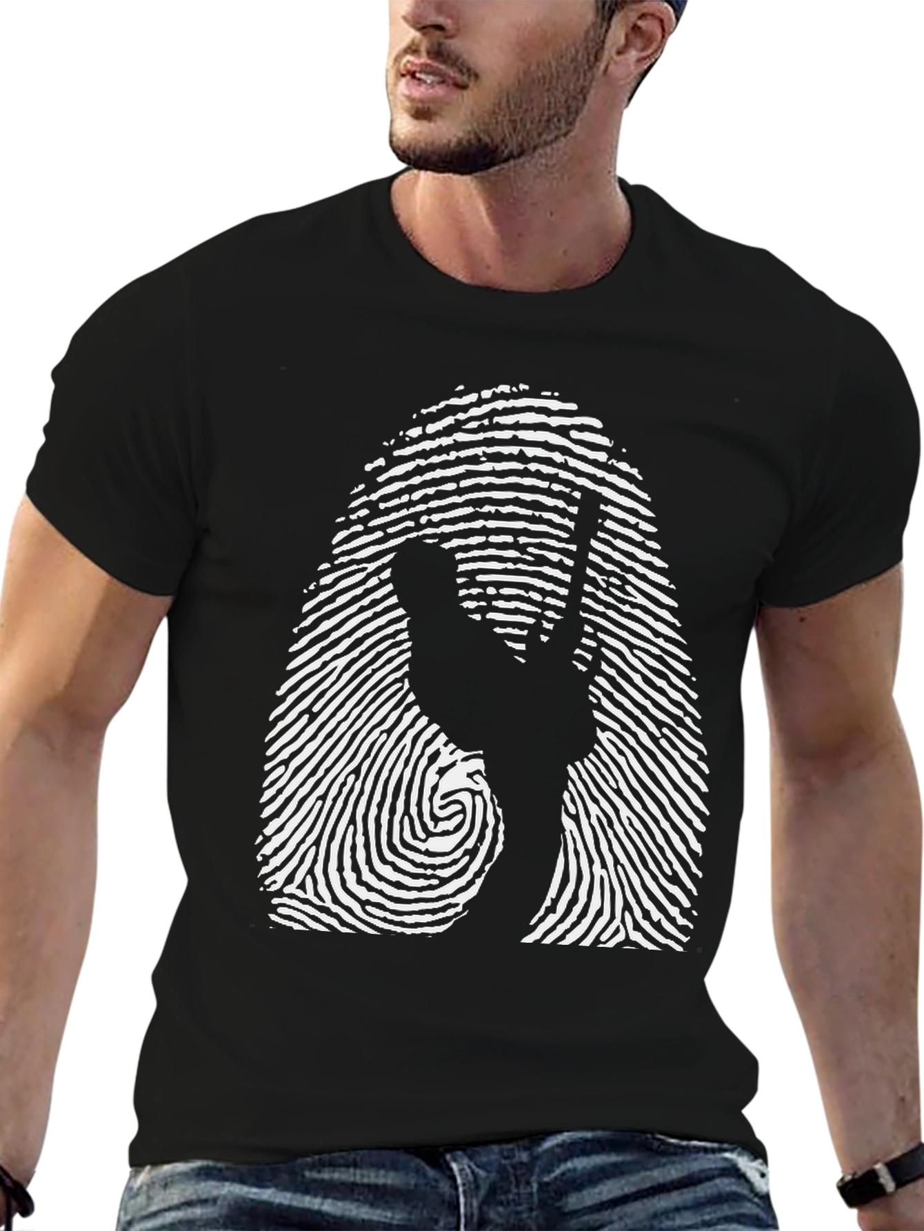 Peace Sign Fingerprint Black T-Shirt