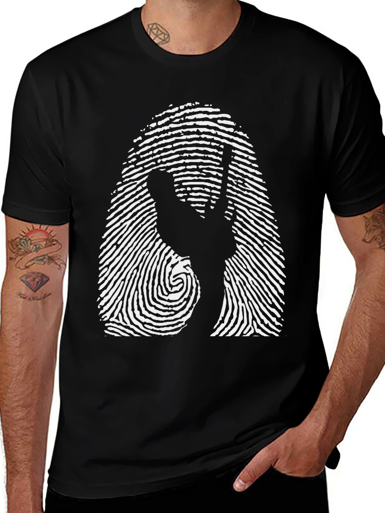 Peace Sign Fingerprint Black T-Shirt
