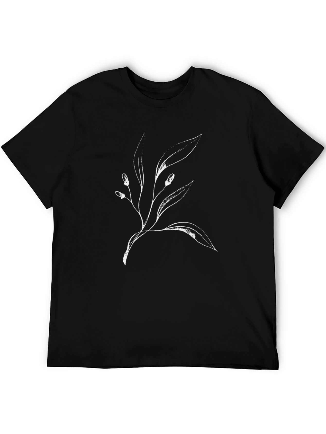 Elegant Botanical Print Black T-Shirt