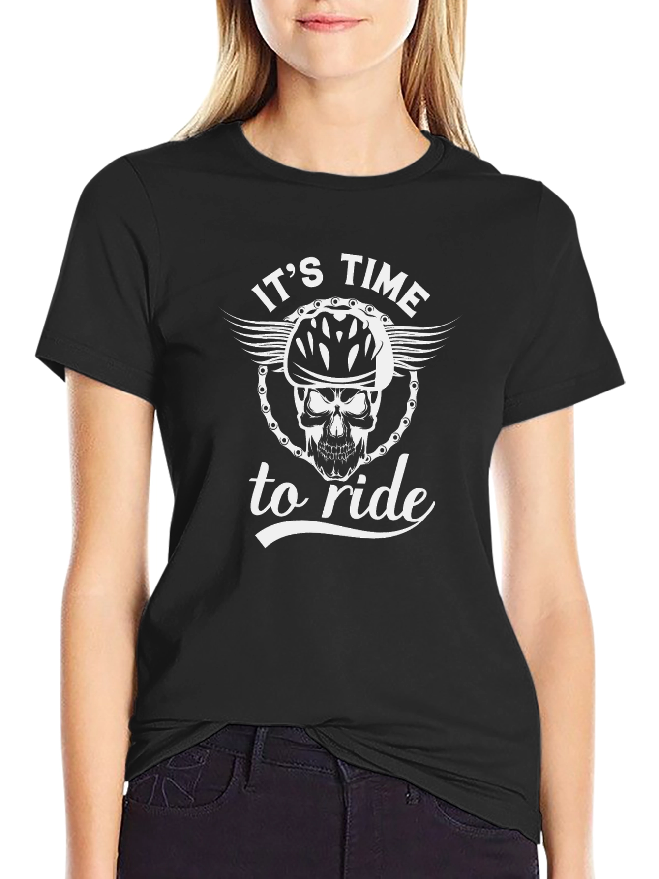 Its Time to Ride Biker Skull Graphic T-Shirt