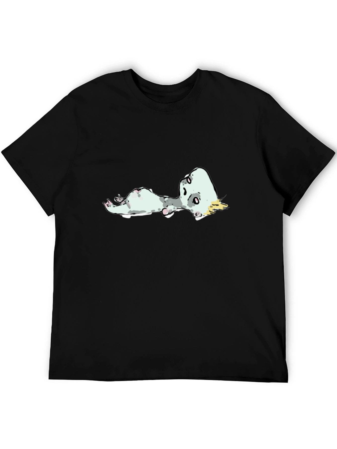 Funny Cartoon Cat on Black T-Shirt