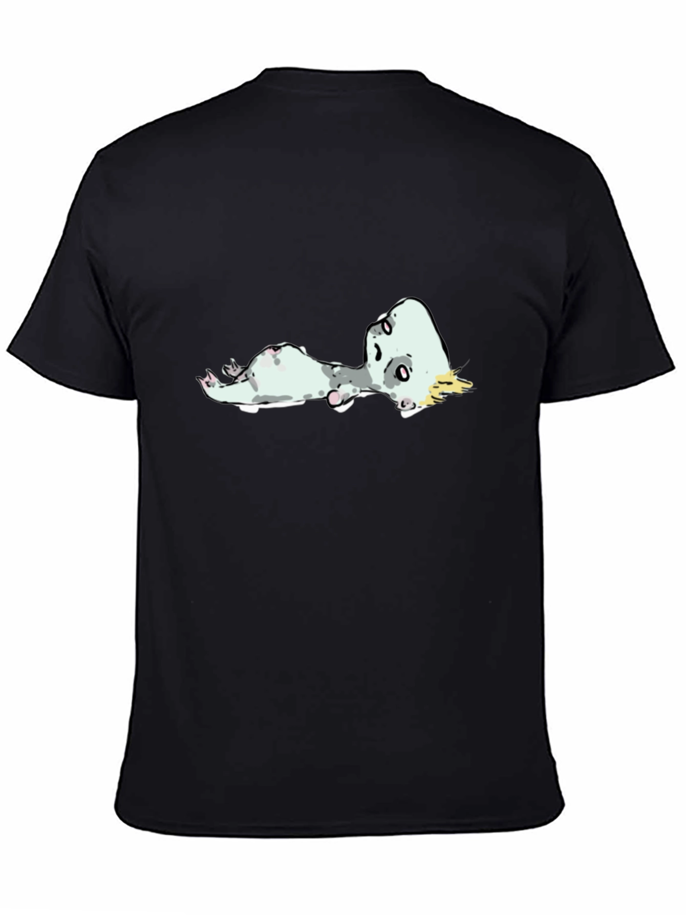 Funny Cartoon Cat on Black T-Shirt