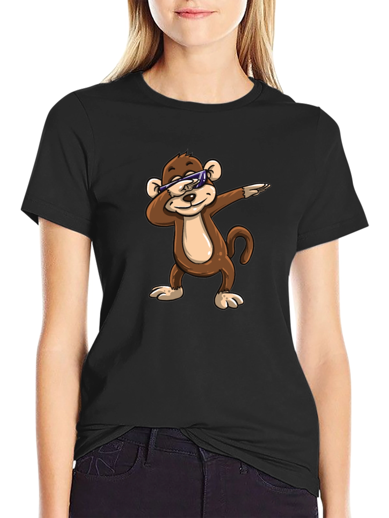 Cool Monkey Dabbing Graphic Tee - Black Cotton Shirt
