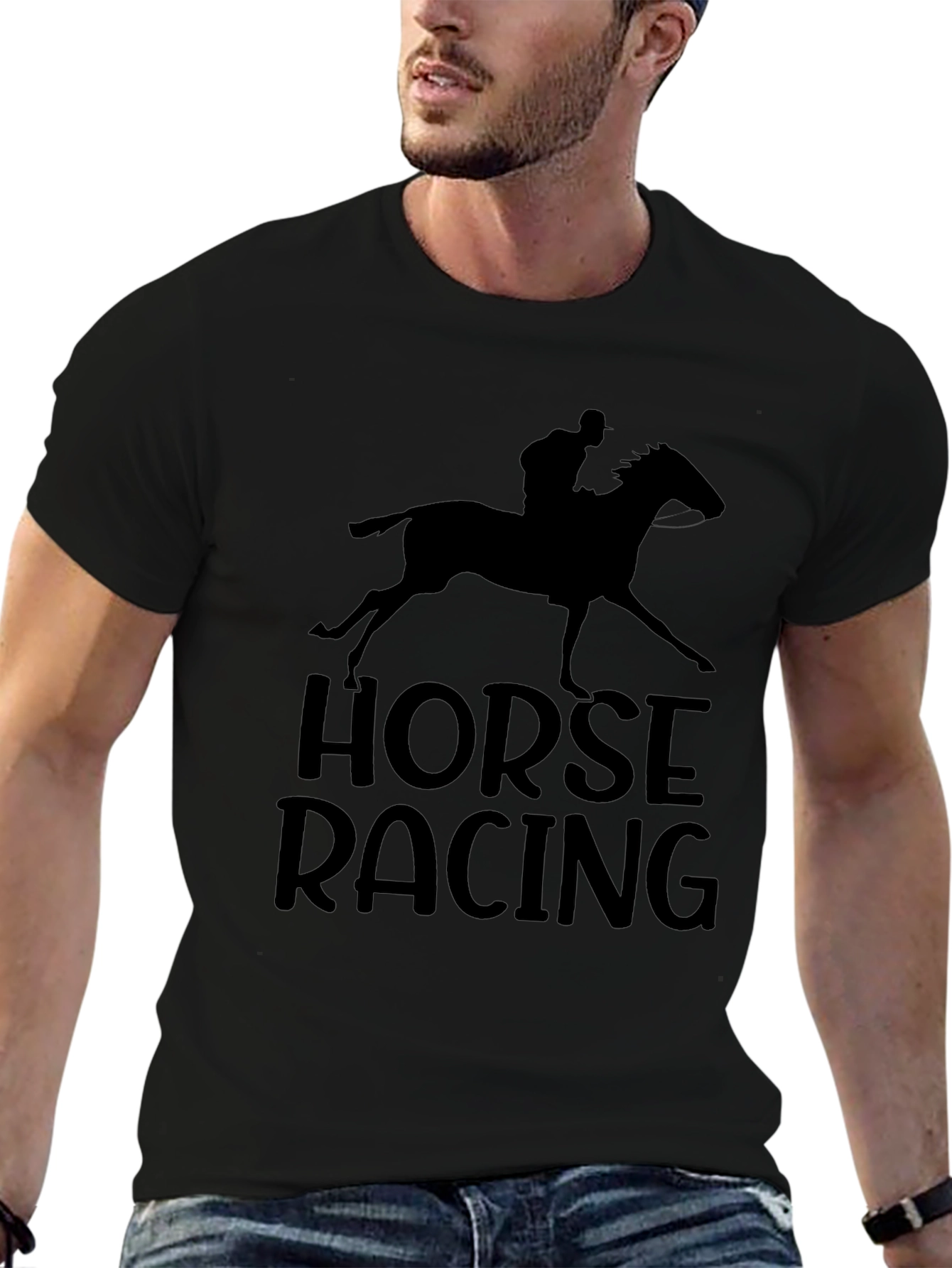 Horse Racing Black Graphic Tee Shirt