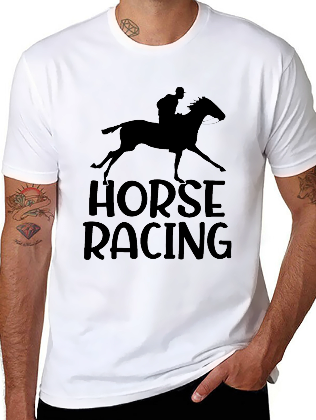 Horse Racing Black Graphic Tee Shirt