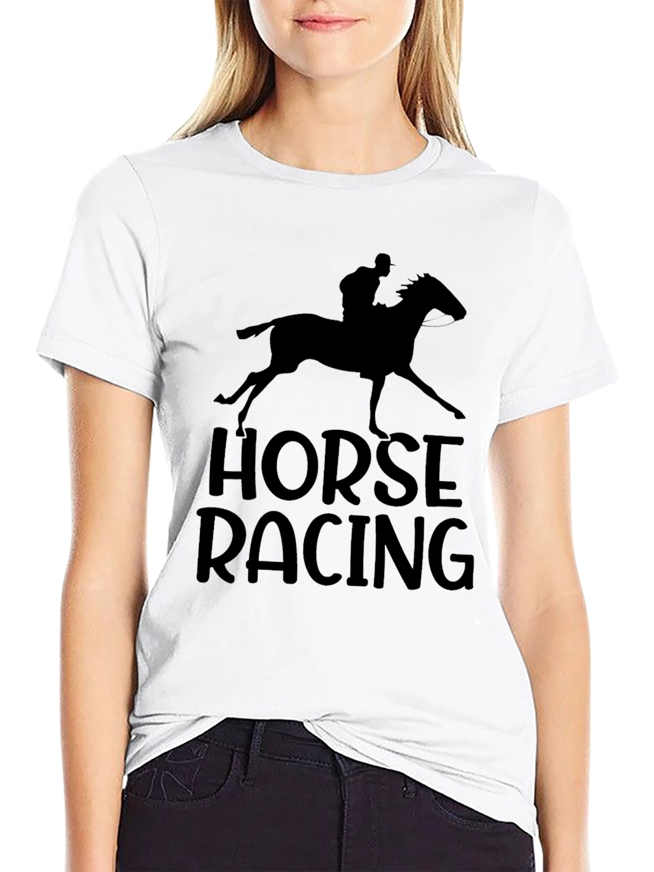 Horse Racing Black Graphic Tee Shirt