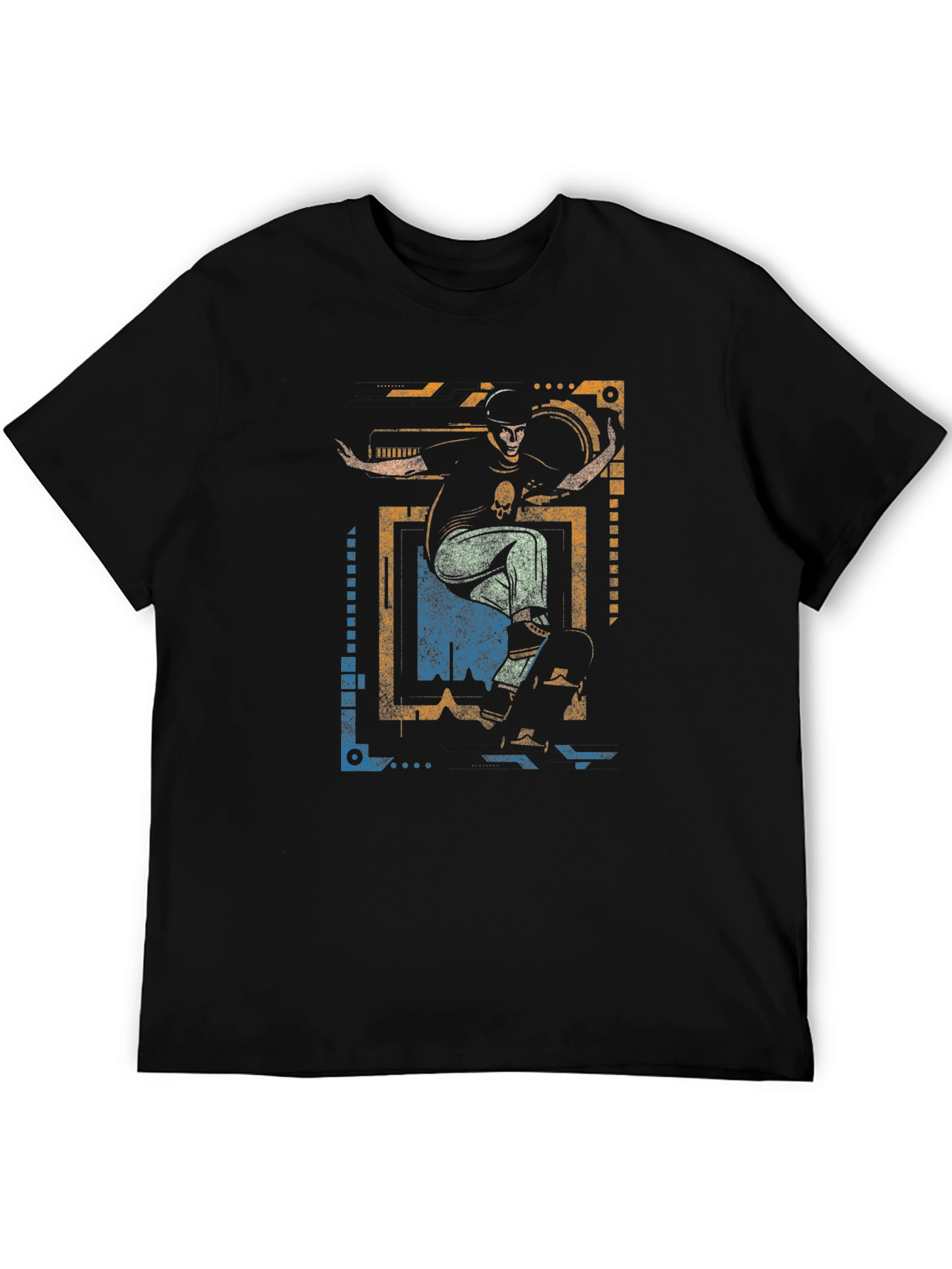 Skateboarding Graphic Tee - Black Cotton T-Shirt