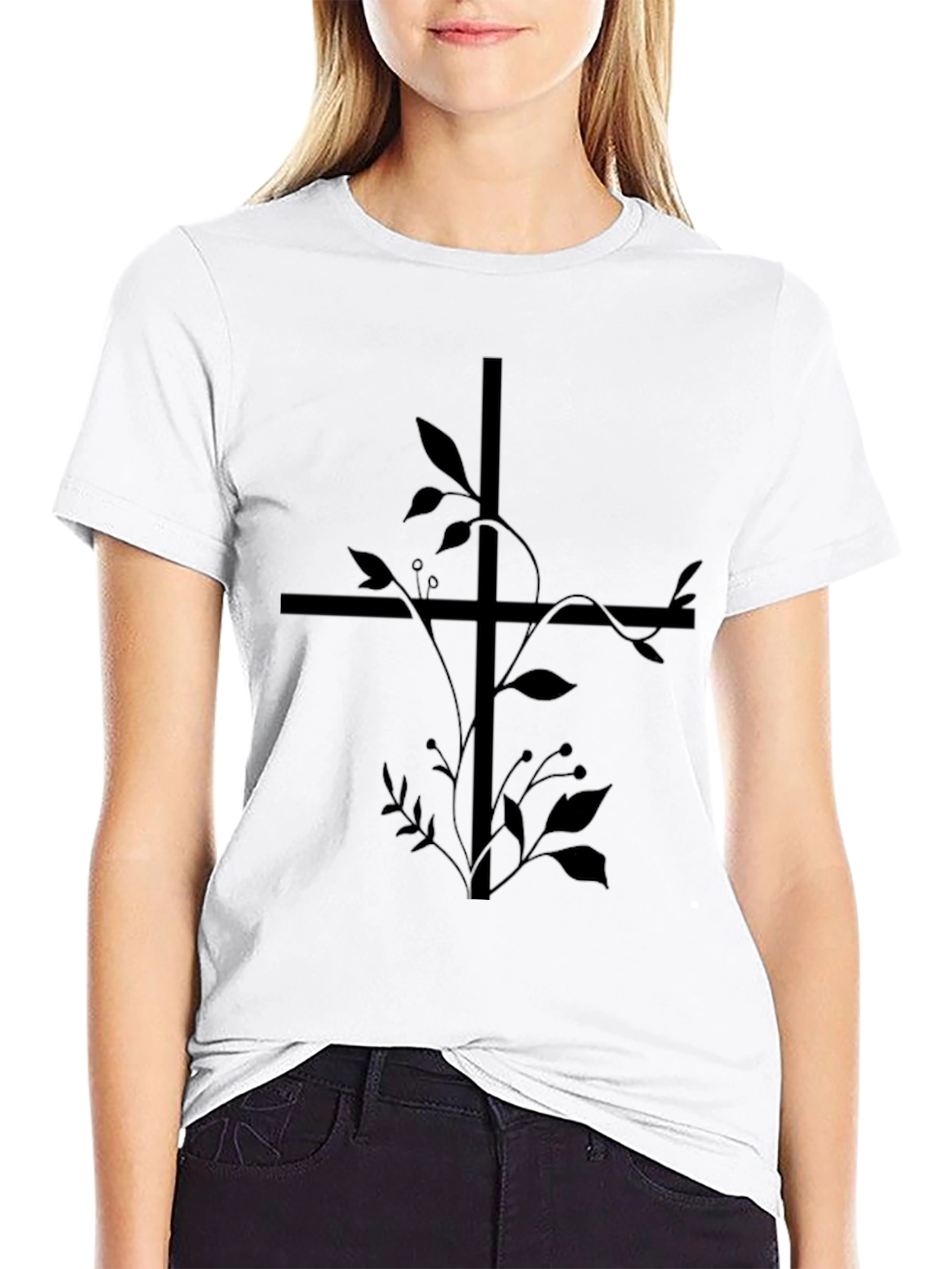 Floral Cross Graphic Tee - Black