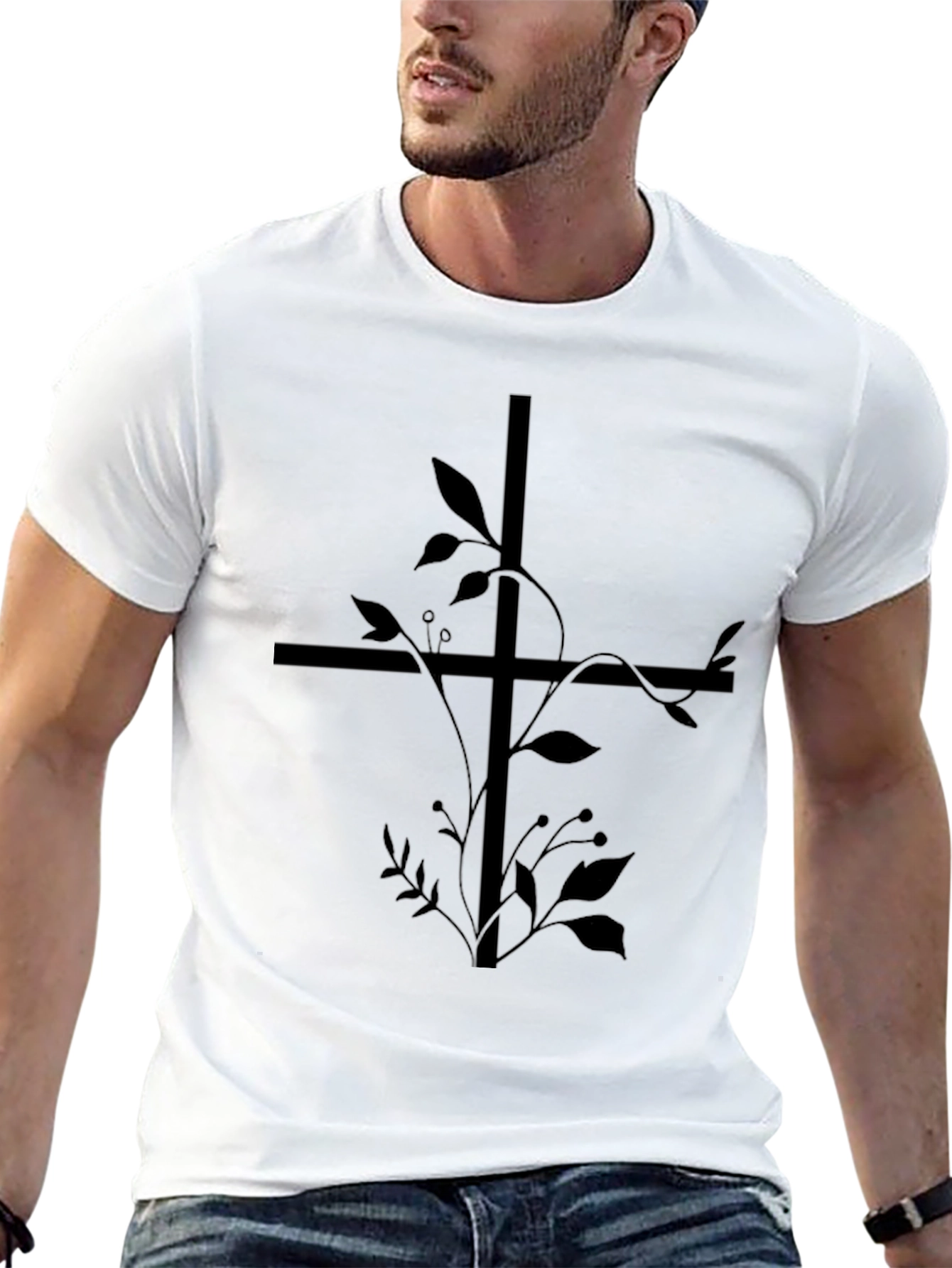 Floral Cross Graphic Tee - Black