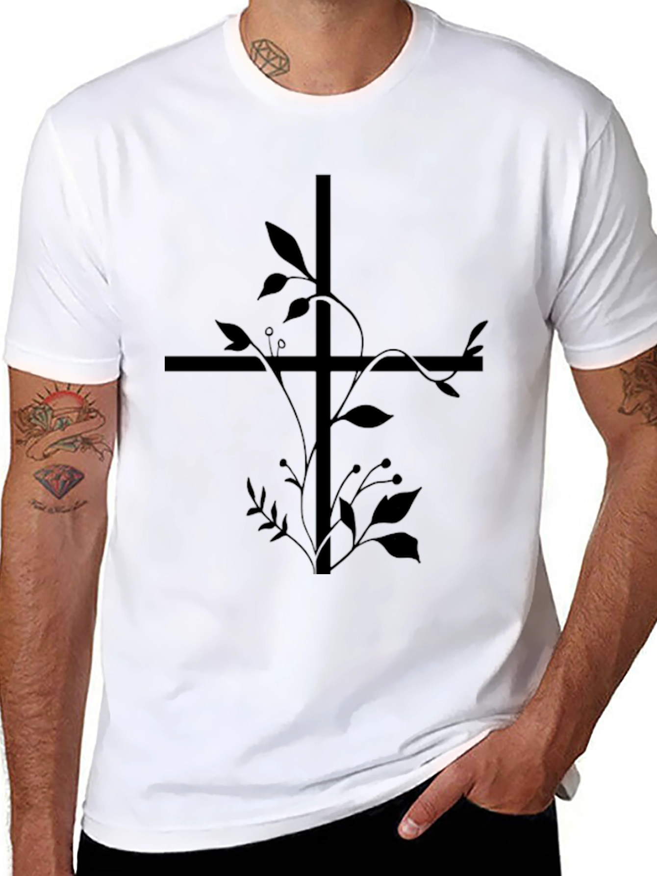Floral Cross Graphic Tee - Black