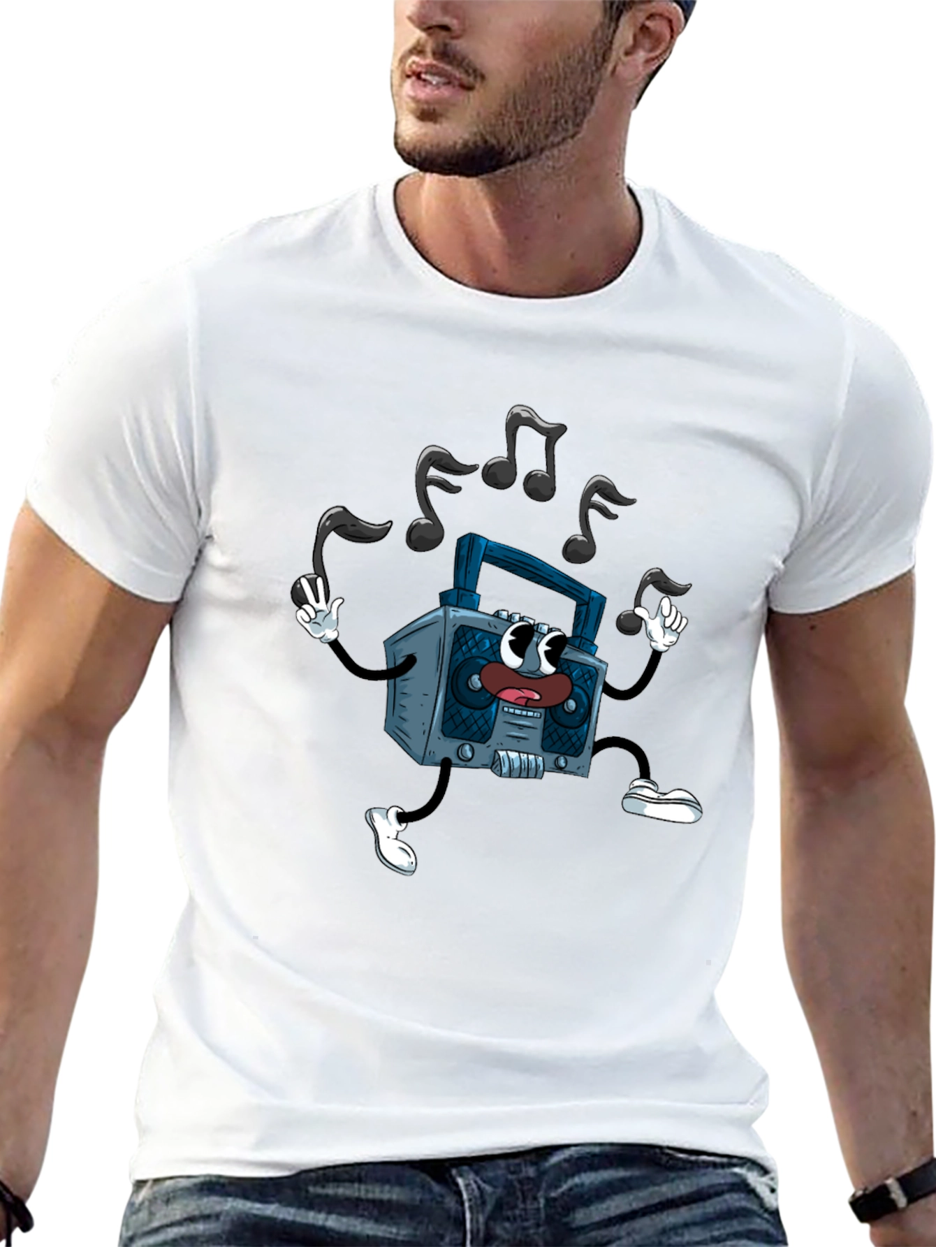 Retro Cartoon Boombox Graphic Tee