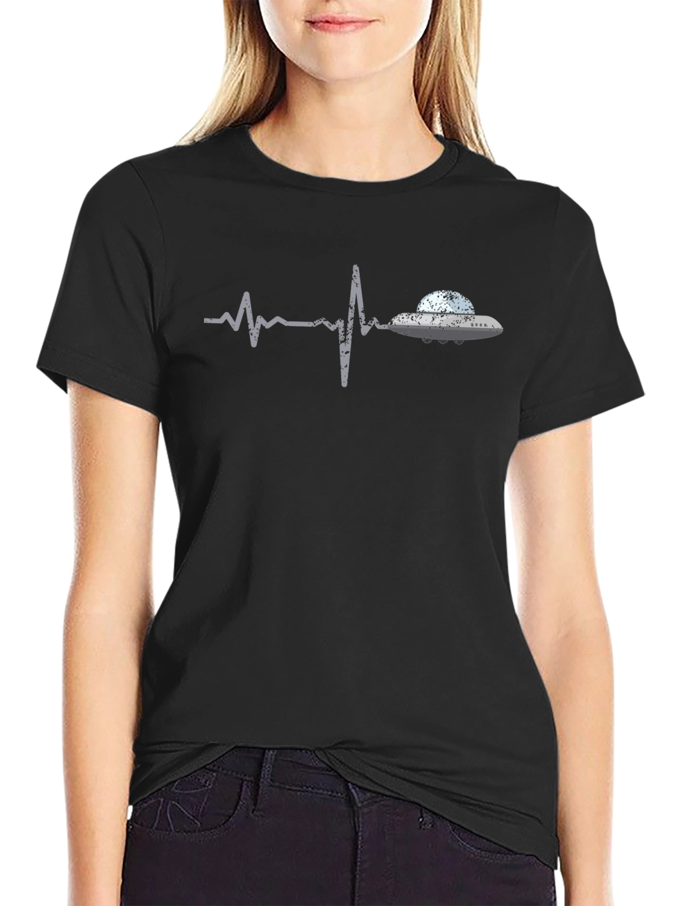 UFO Heartbeat Graphic T-Shirt - Black Cotton Tee