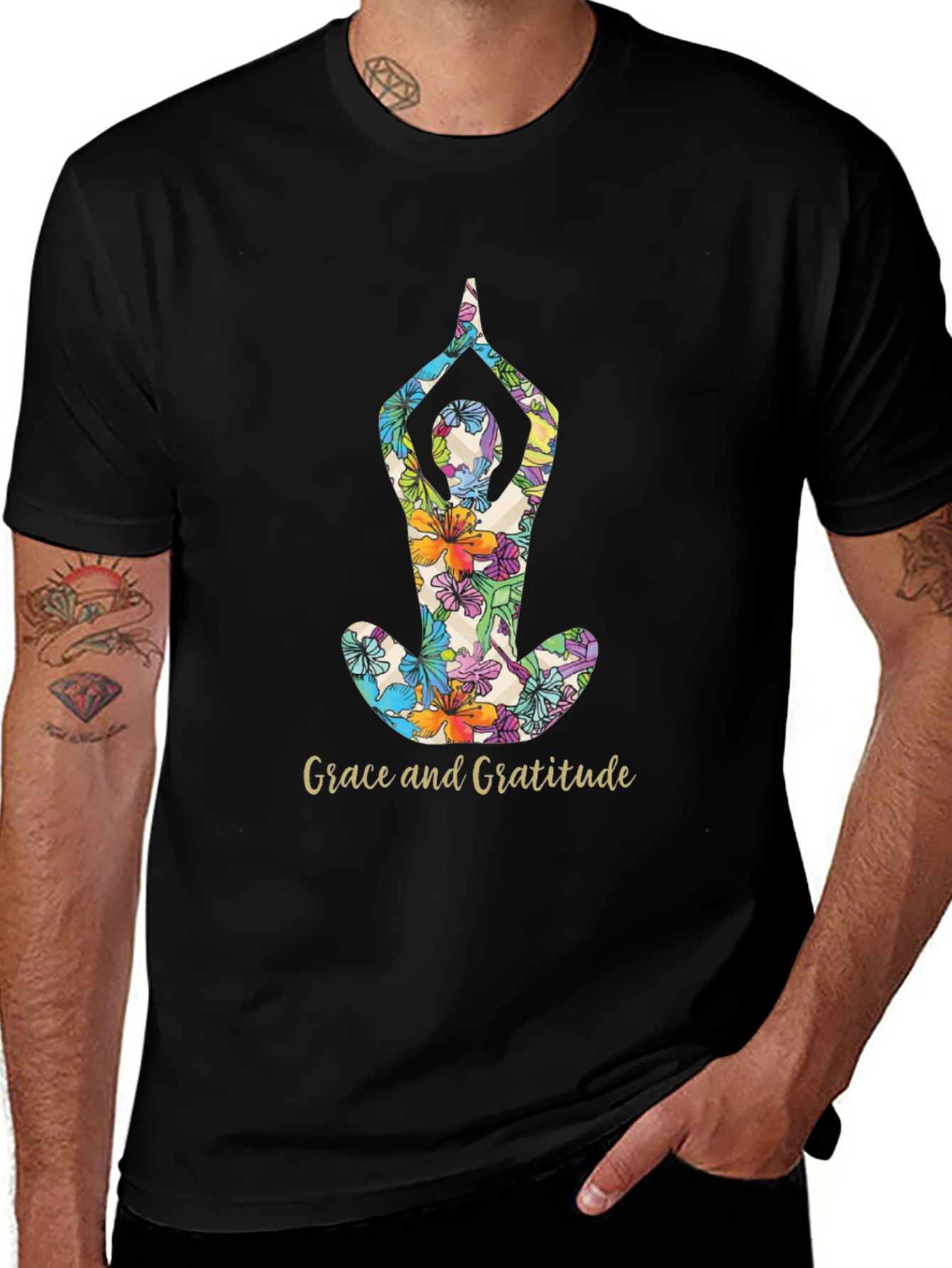 Grace and Gratitude Floral Yoga T-Shirt