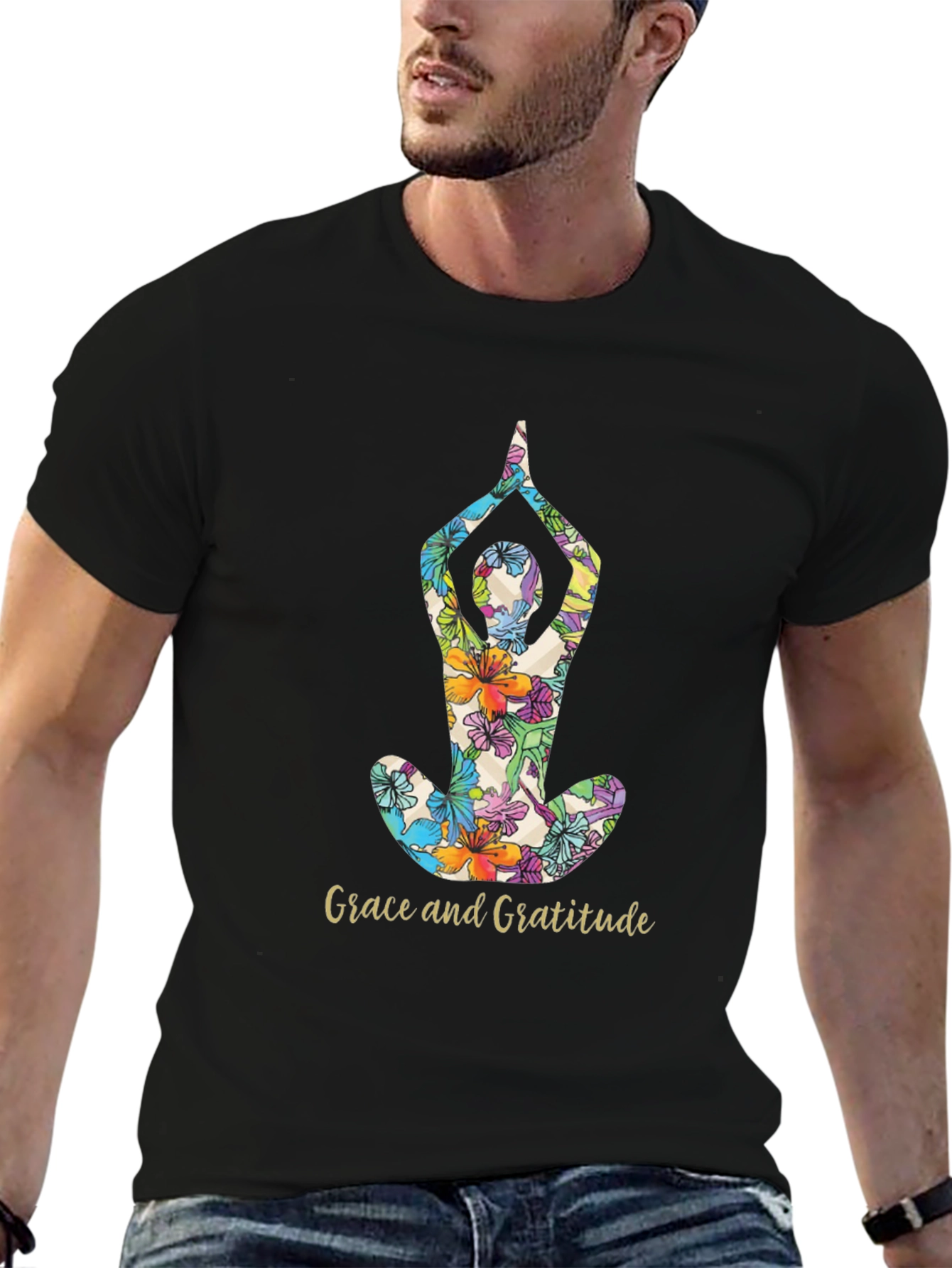 Grace and Gratitude Floral Yoga T-Shirt